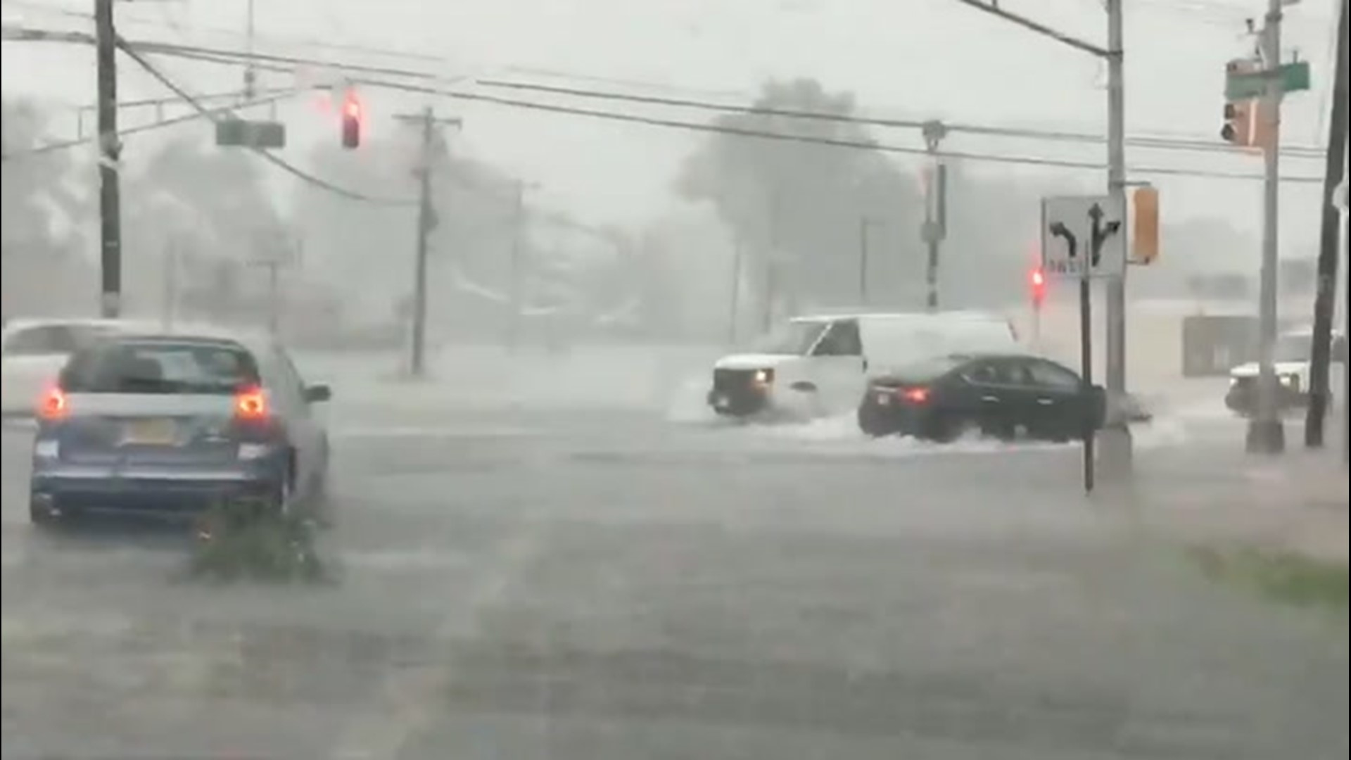Heavy rain on July 6 caused streets to flood in Hamilton, New Jersey. Large hail was also reported in the storm.