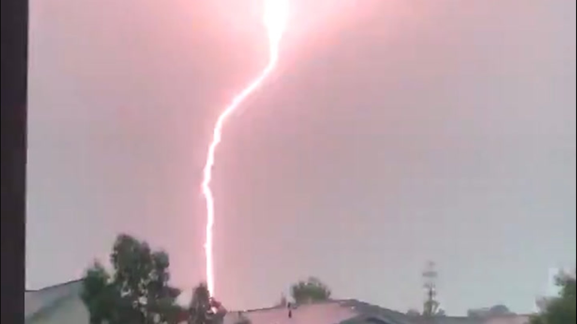 Lightning struck very close to a neighborhood in Delaware County, Pennsylvania, on Aug. 7, followed by loud thunder.