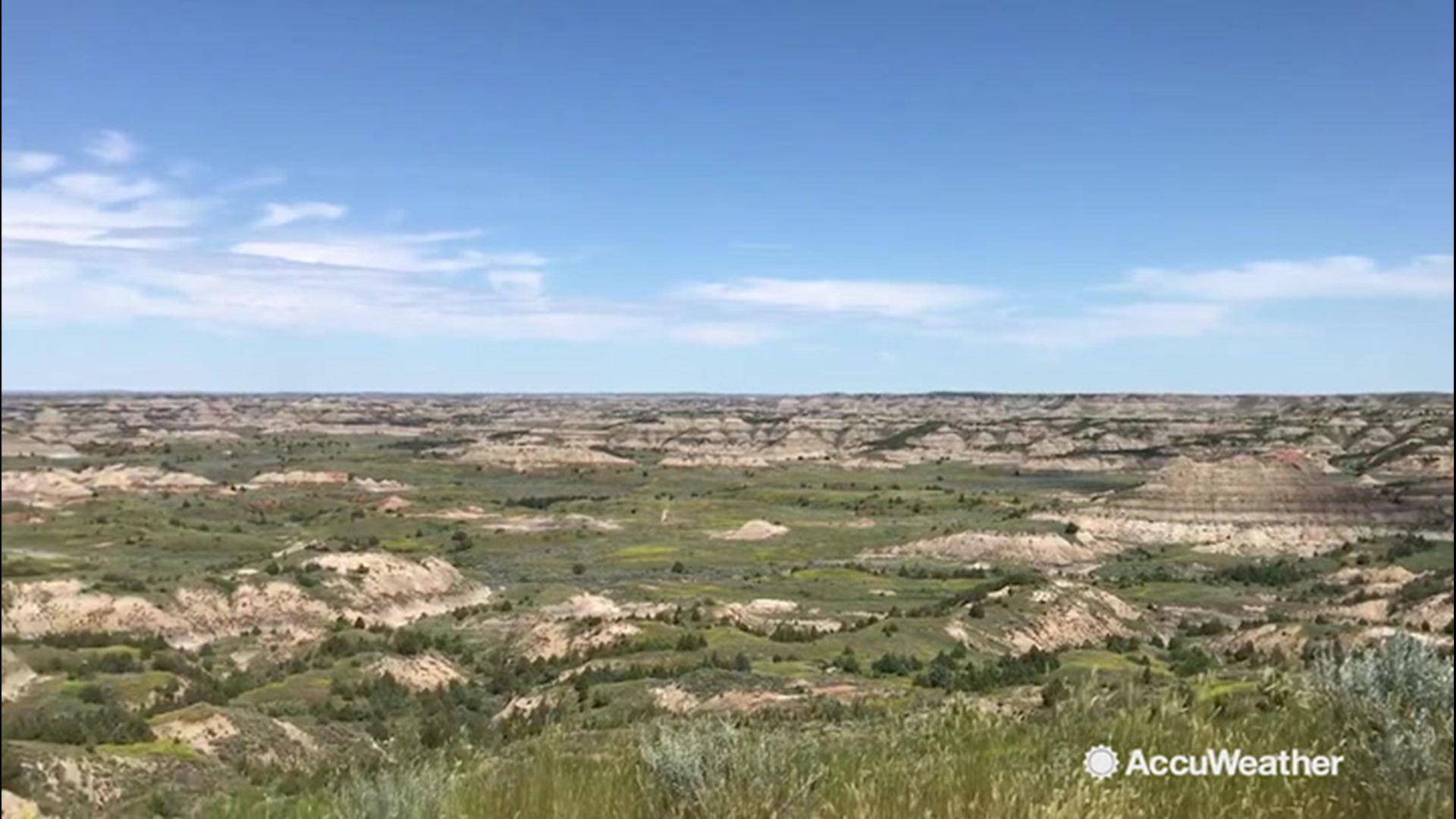 AccuWeather's #GreatAmericanRoadTrip continues as Lincoln Riddle and his wife Holly are trekking across the United States bringing us stories from the upper Midwest. Here, they stop at one of nature's stunning wonders, the Painted Canyon, in the Theodore Roosevelt National Park in Belfield, North Dakota.