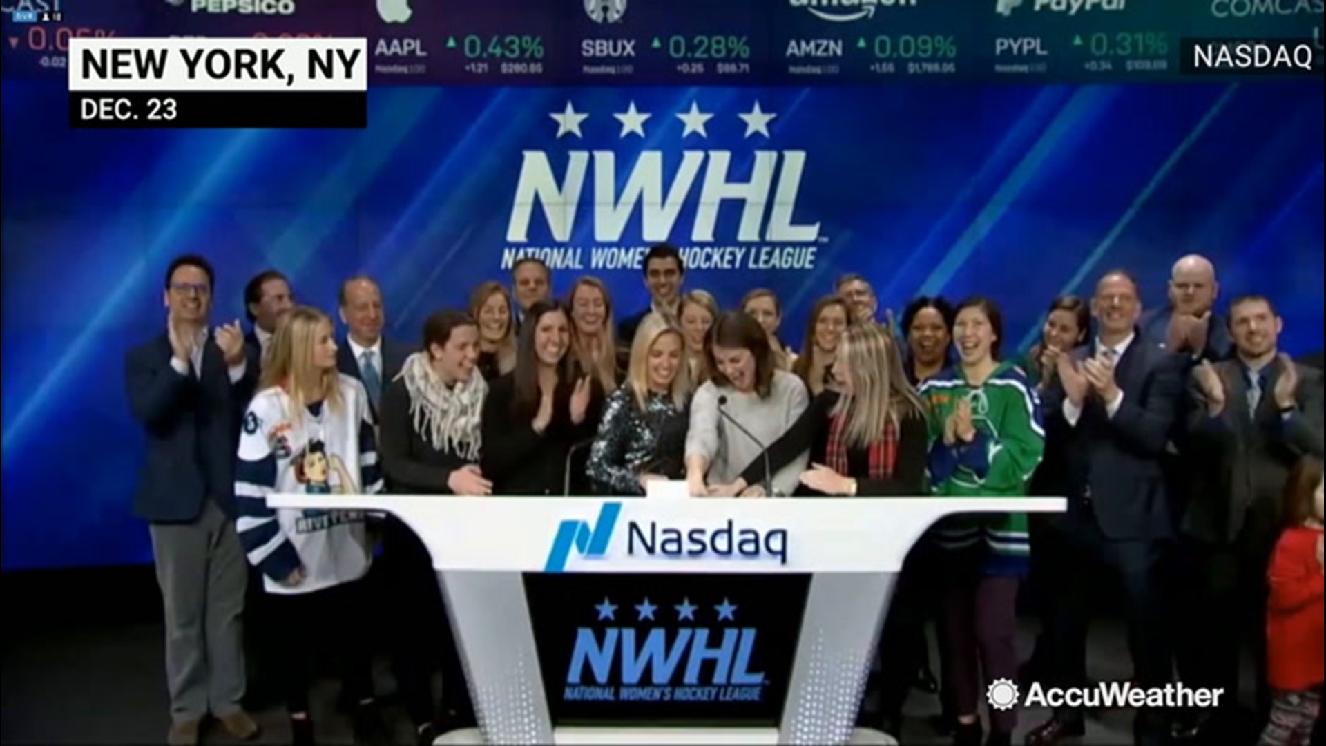 NWHL, AccuWeather ring Nasdaq Stock Market Opening Bell