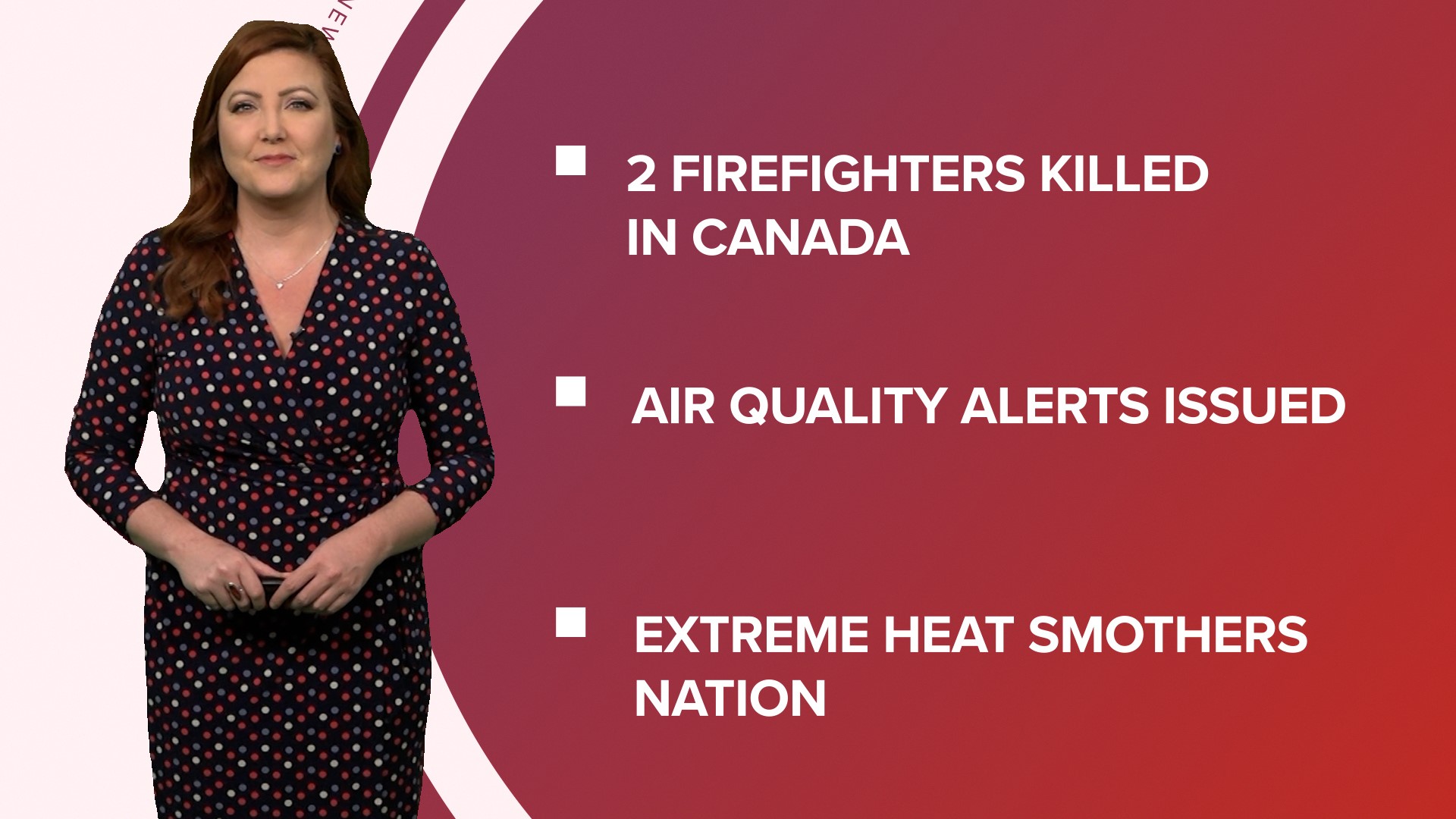 A look at what is happening in the news from extreme heat to poor air quality alerts issued and a shootout with police ends with a suspected gunman dead.