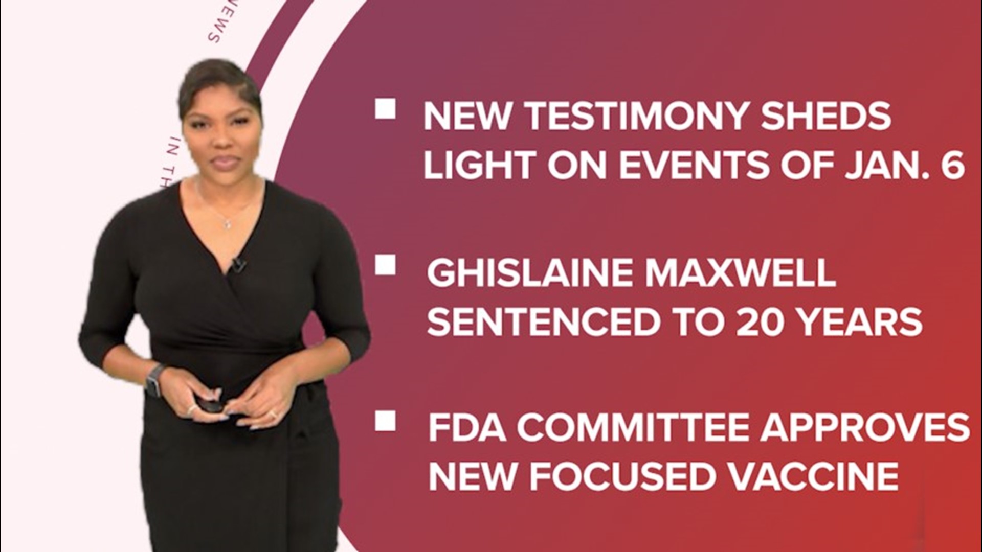 A look at what is happening across the U.S. from explosive Jan. 6 testimony, Ghislaine Maxwell sentenced to 20 years and ready to try a new COVID vaccine.