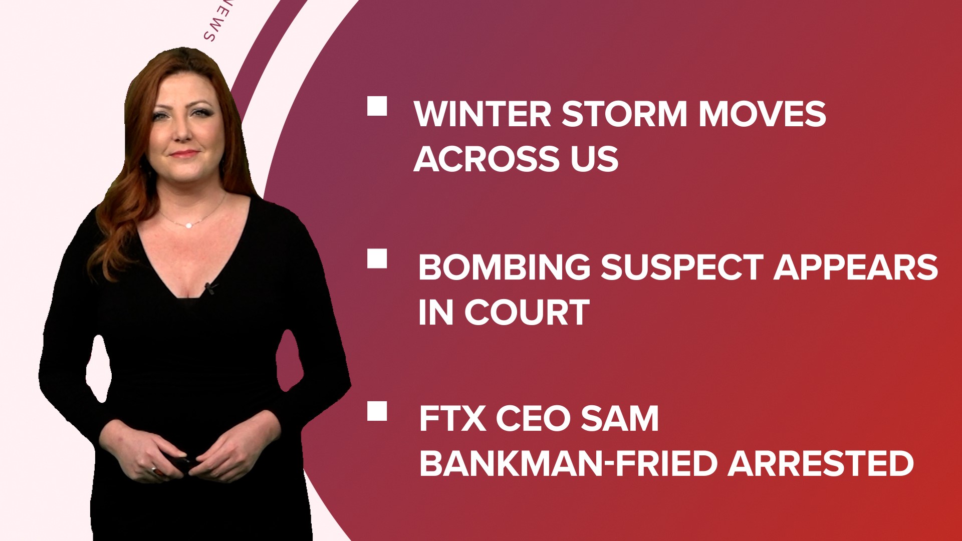 A look at what is happening in the news from the massive winter storm moving across the country to FTX CEO arrested and bombing suspect in court.