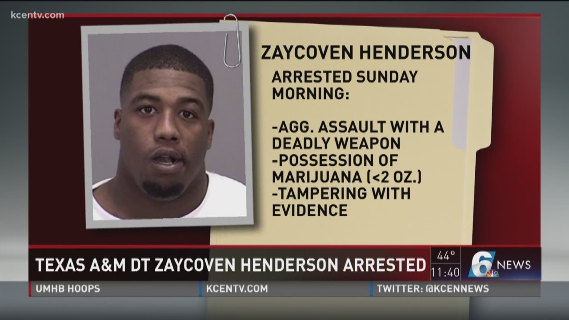 College Station Police arrested Henderson on Sunday.