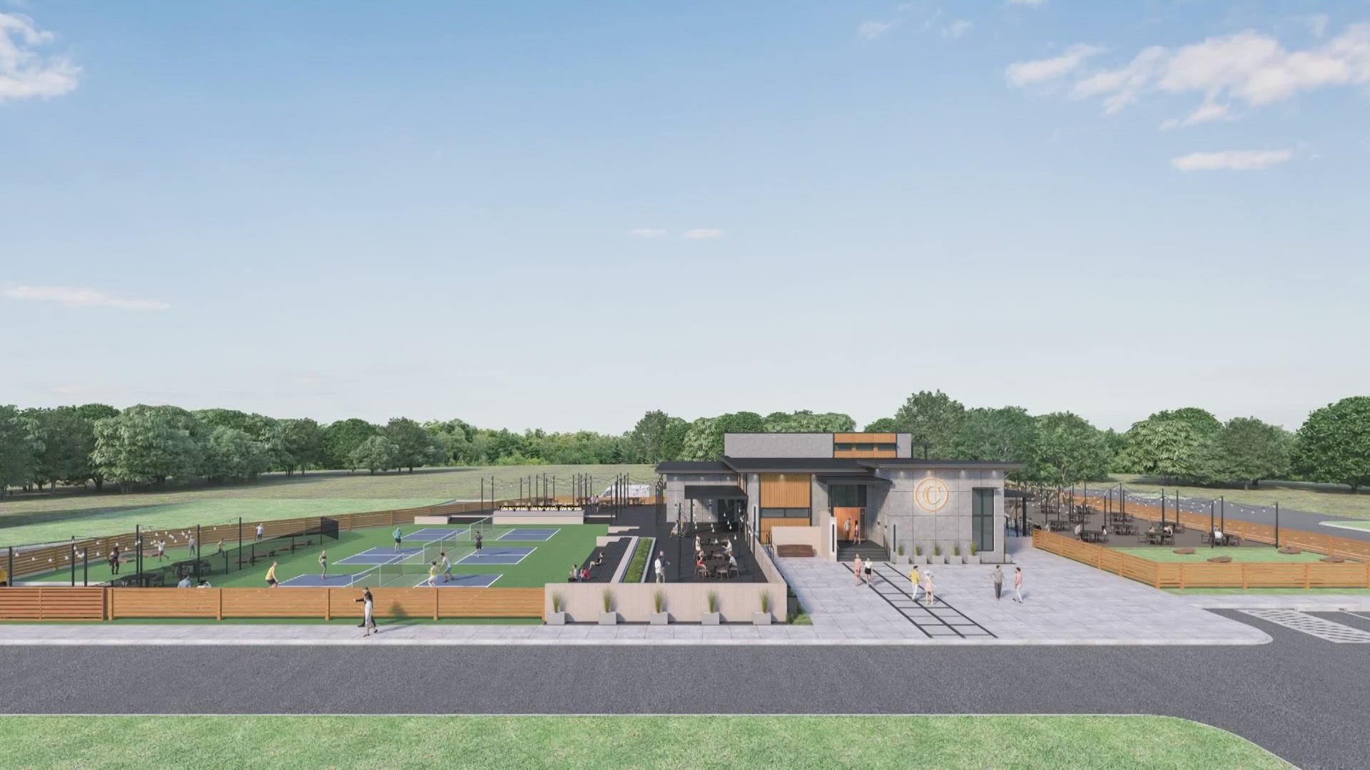 Commonwealth Texas will feature a restaurant and bourbon bar, as well as an area for live music, pickleball, cornhole, and multiple spaces for events or gatherings.
