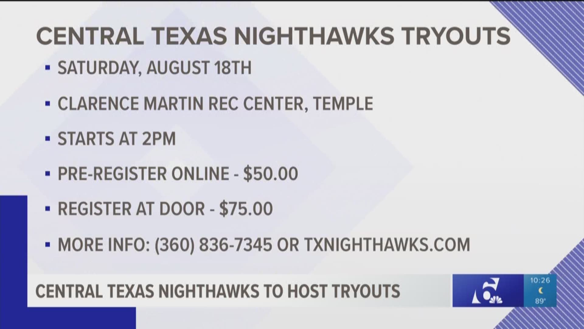 Central Texas Nighthawks to host tryouts on Saturday