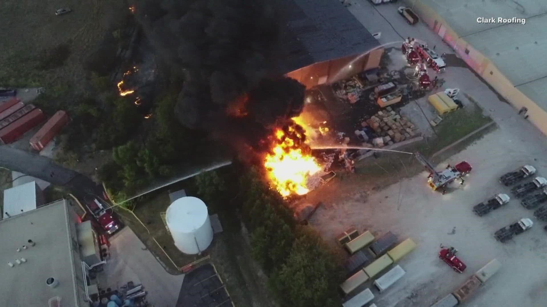 Parts of Texas Central Parkway is still blocked after last night's massive fire at Sunbright Recycling facility in Waco.