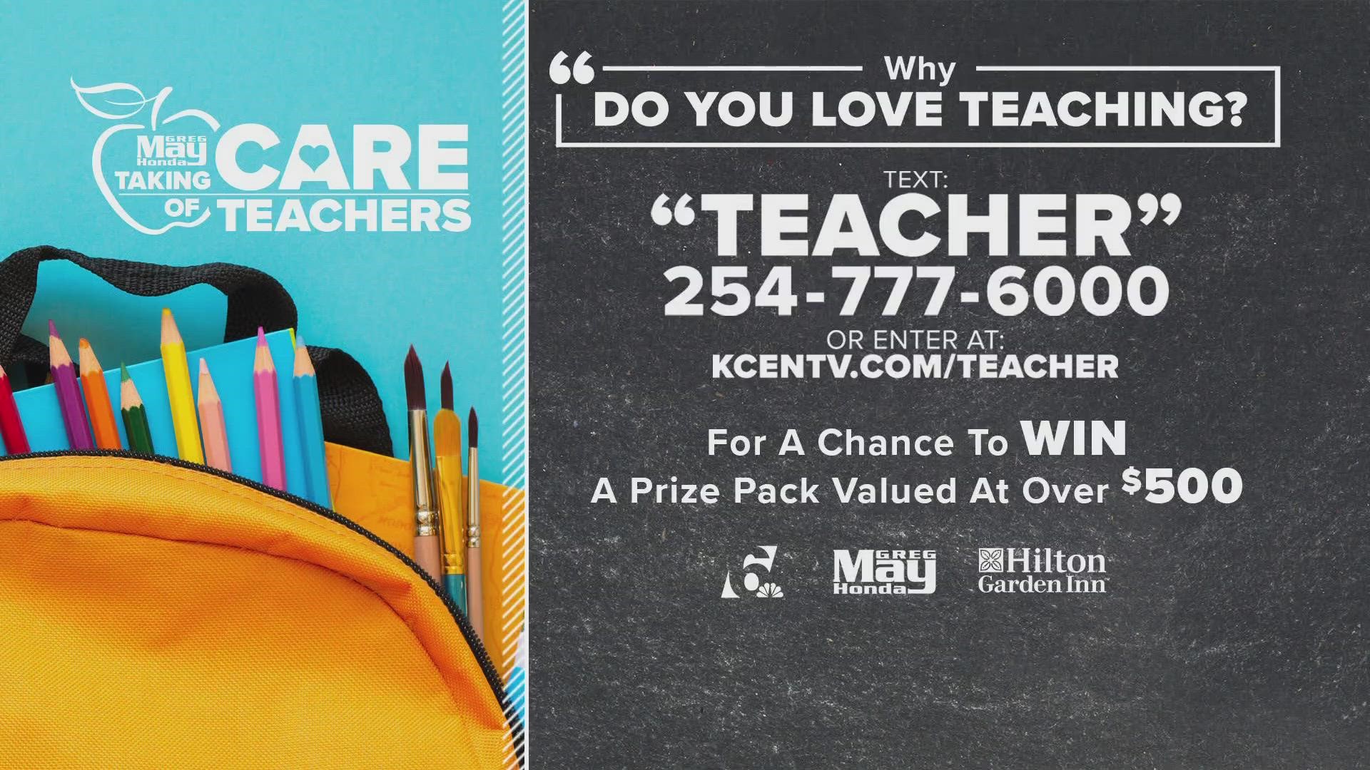 One lucky teacher will win an overnight stay at Hilton Garden Inn. Just let us know what you love about teaching!