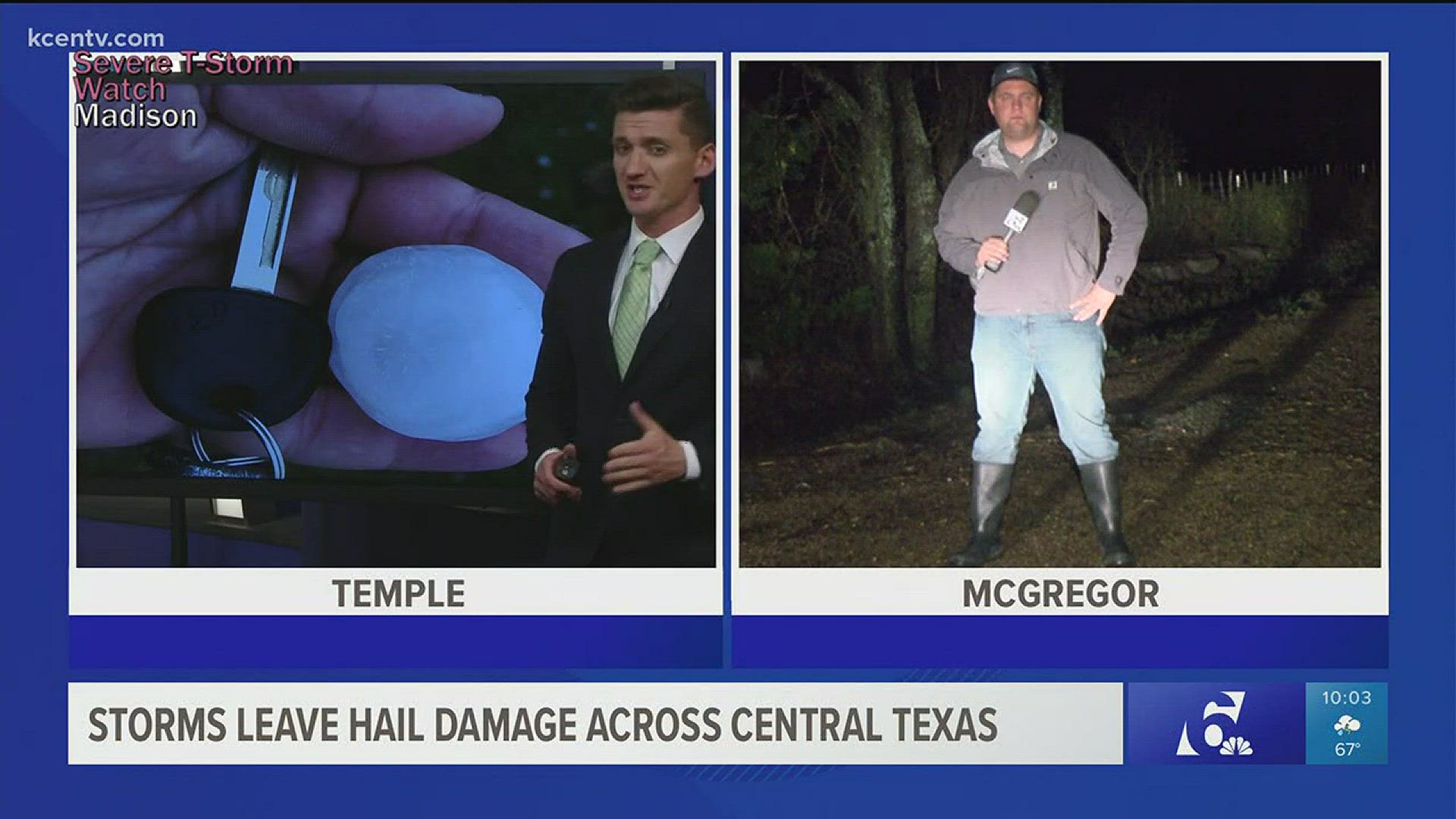 Kurtis Quillin takes us to Moody and takes a look at Bruceville-Eddy where hail hit hard.