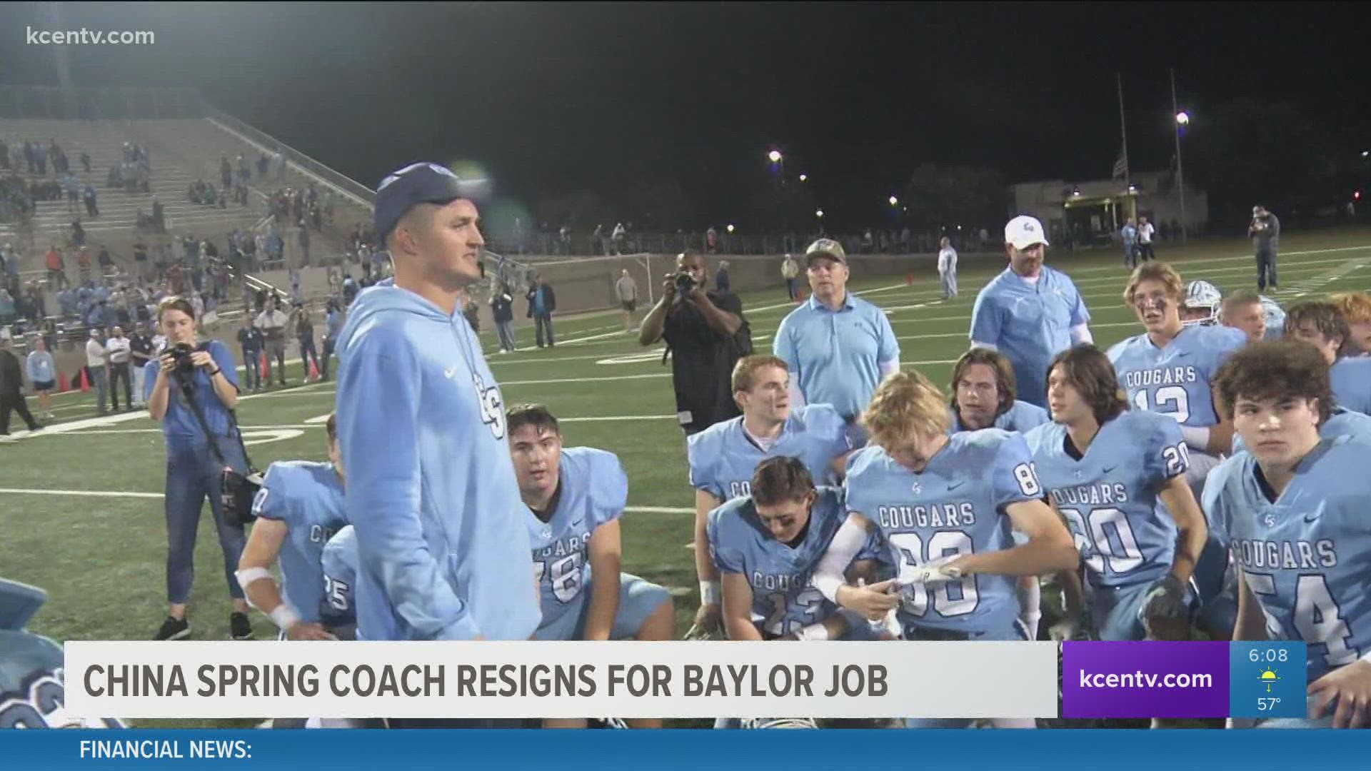 China Spring head football coach, Brian Bell, has resigned to join the Baylor Bears, according to China Spring Athletic Director Josh Gregory.