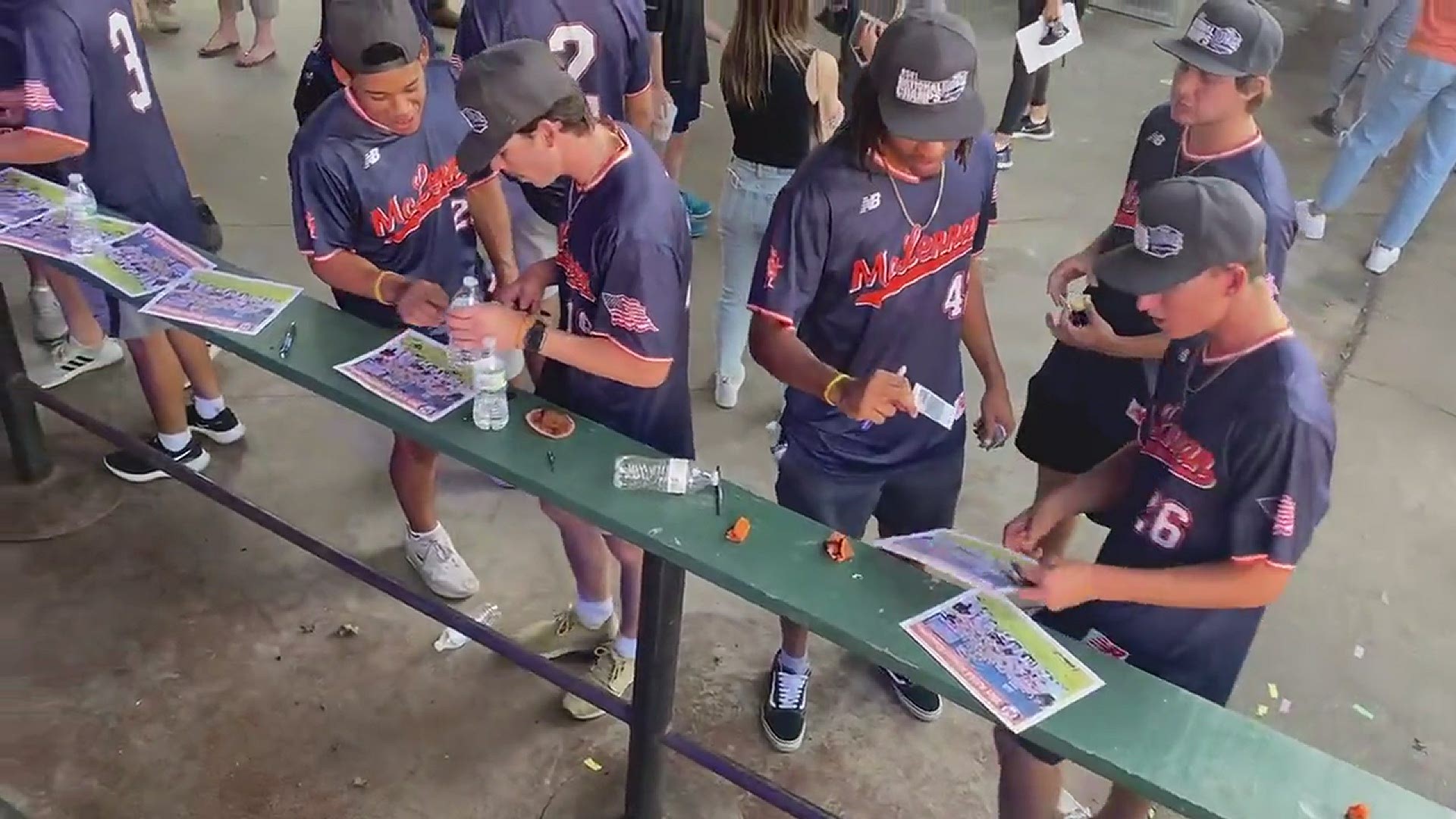 The Highlanders signed autographs at The Backyard in Waco during an even celebrating their JUCO World Series championship win. Credit: Kurtis Quillin