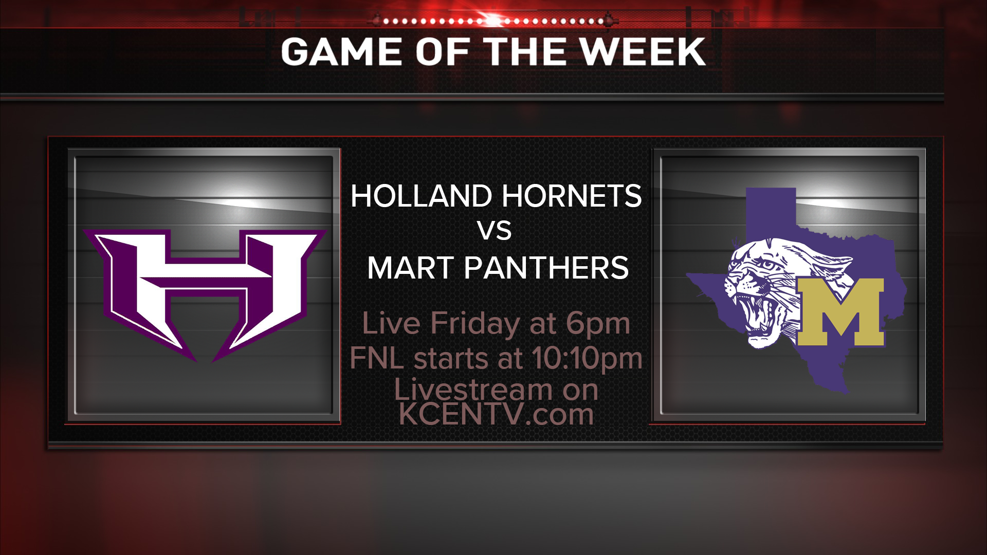 The 13th-ranked Holland Hornets travel to face No. 1 Mart on Sept. 6.
