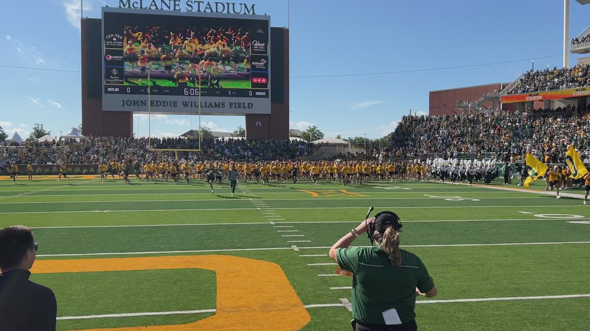 The Baylor Line runs out against ahead of the game between the Kansas Jayhawks