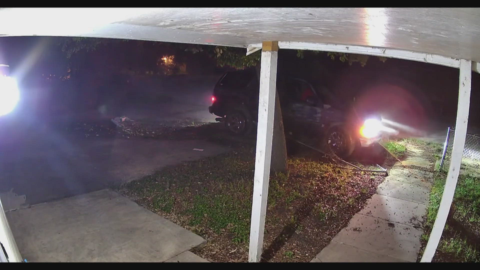 Video shows the vehicle crashing into a mail box and fence at a home.