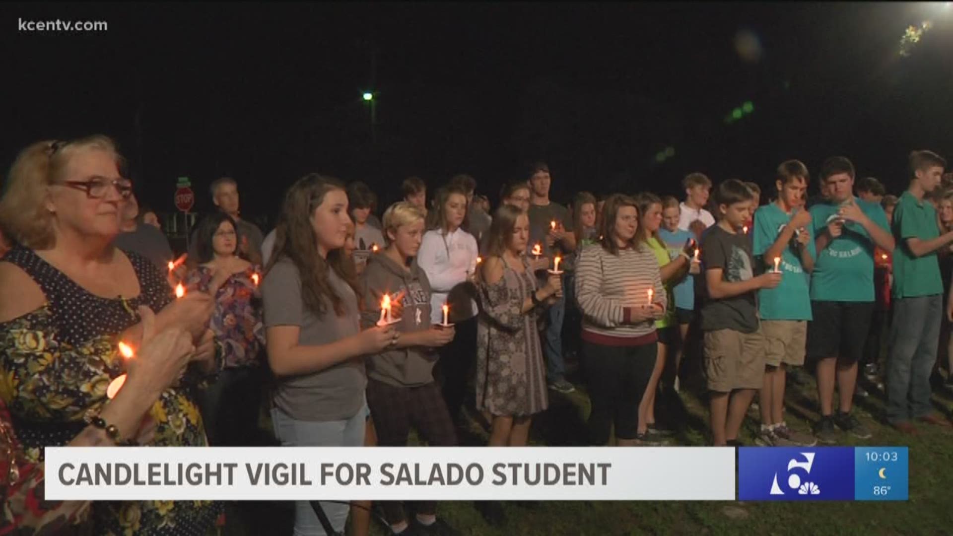 The Salado community banded together to pray for a student who is in critical condition after falling from the trunk of a moving vehicle.