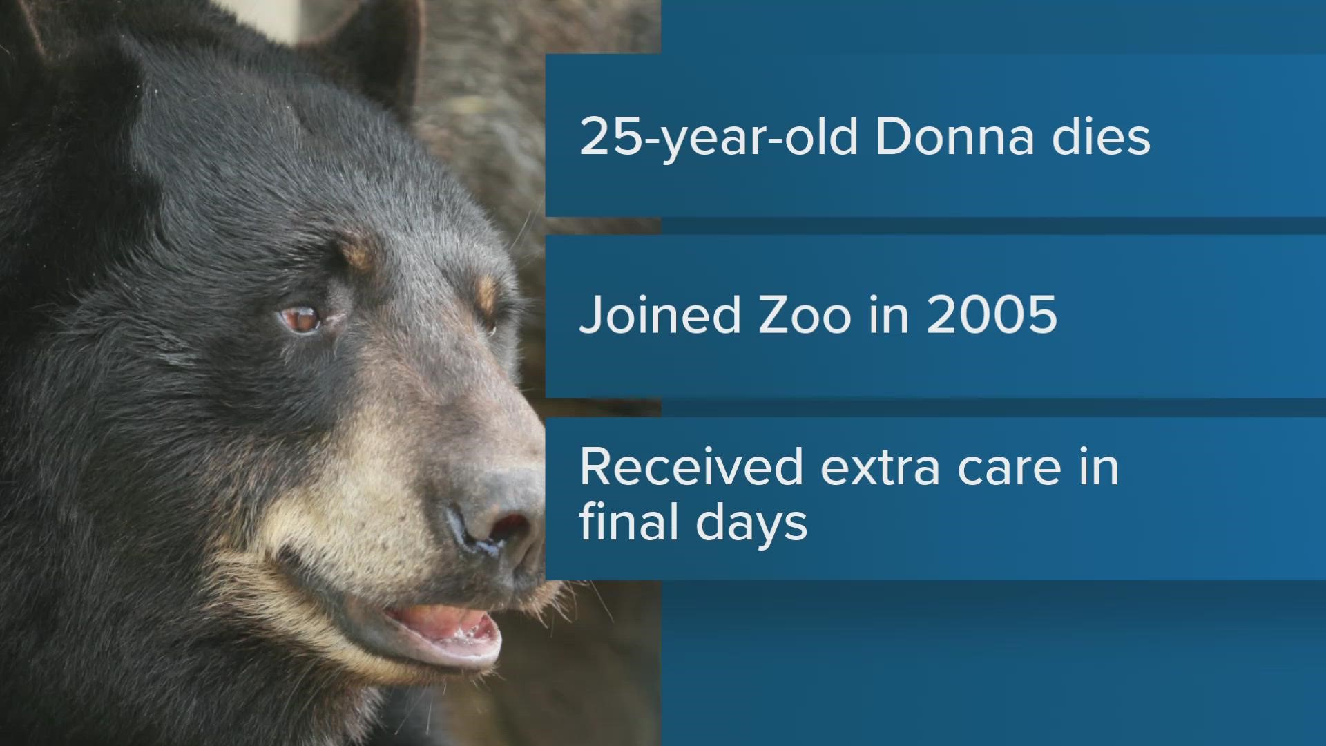 Donna, a North American black bear, was with the zoo since 2005.