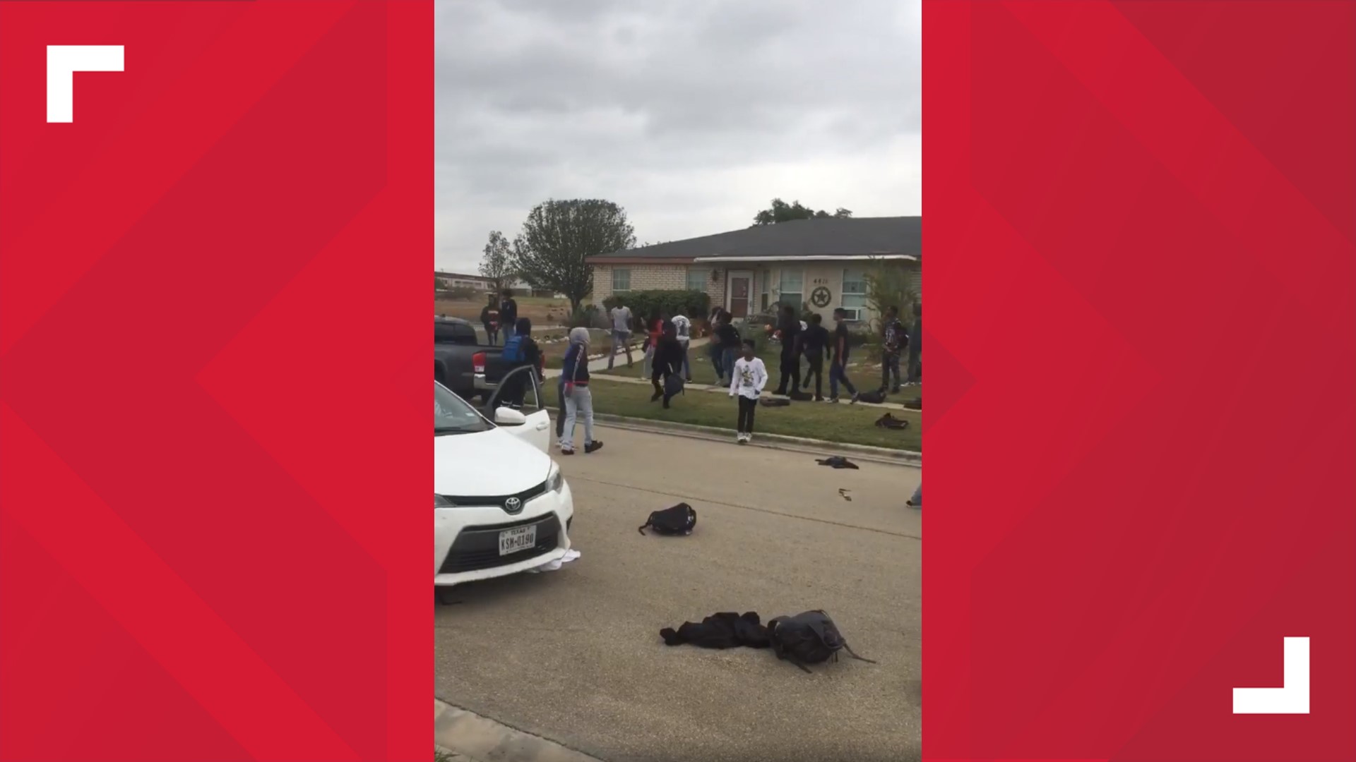 A video that has been shared hundreds of times shows backpacks strewn around Janelle Dr. as KISD students fist fight each other.