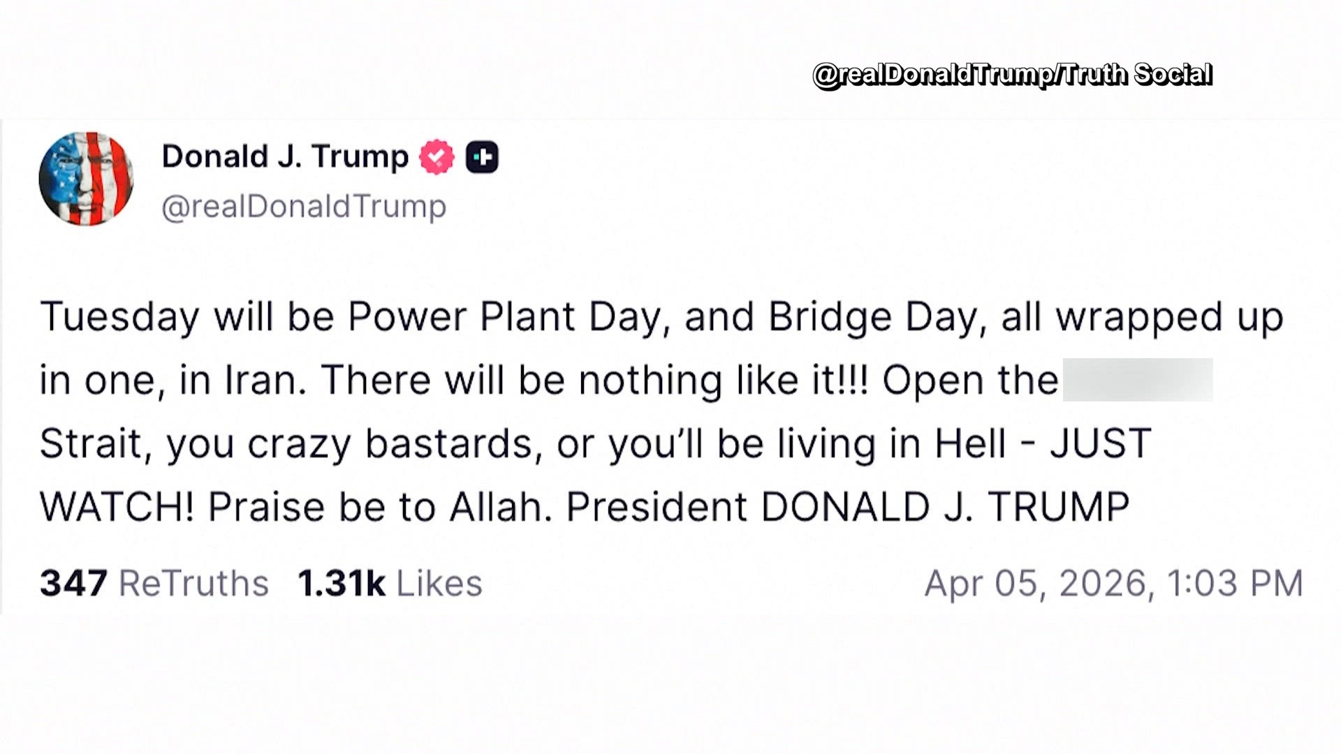 Trump threatens Iran's energy infrastructure and bridges as Strait