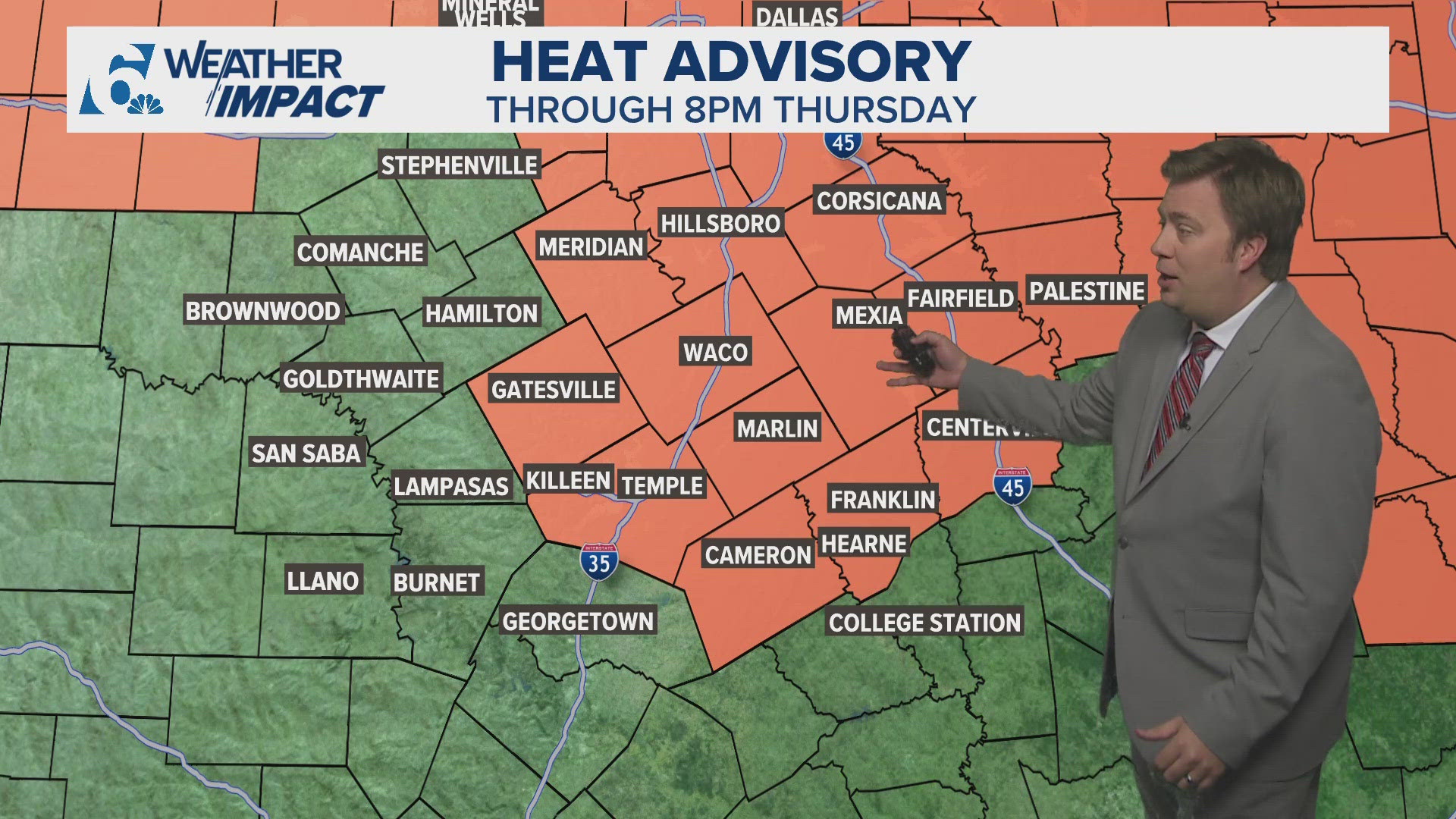 The Heat Advisory is in effect until 8 p.m. Wednesday.