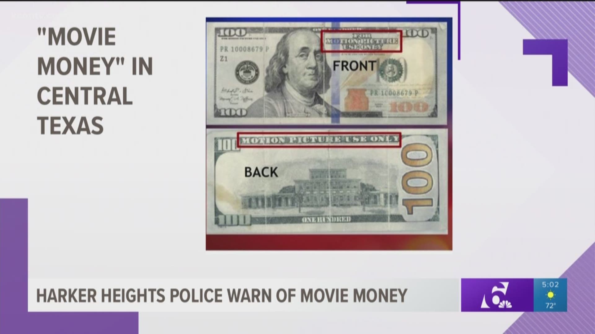 Criminals passing Hollywood-style 'movie money' in Central Texas