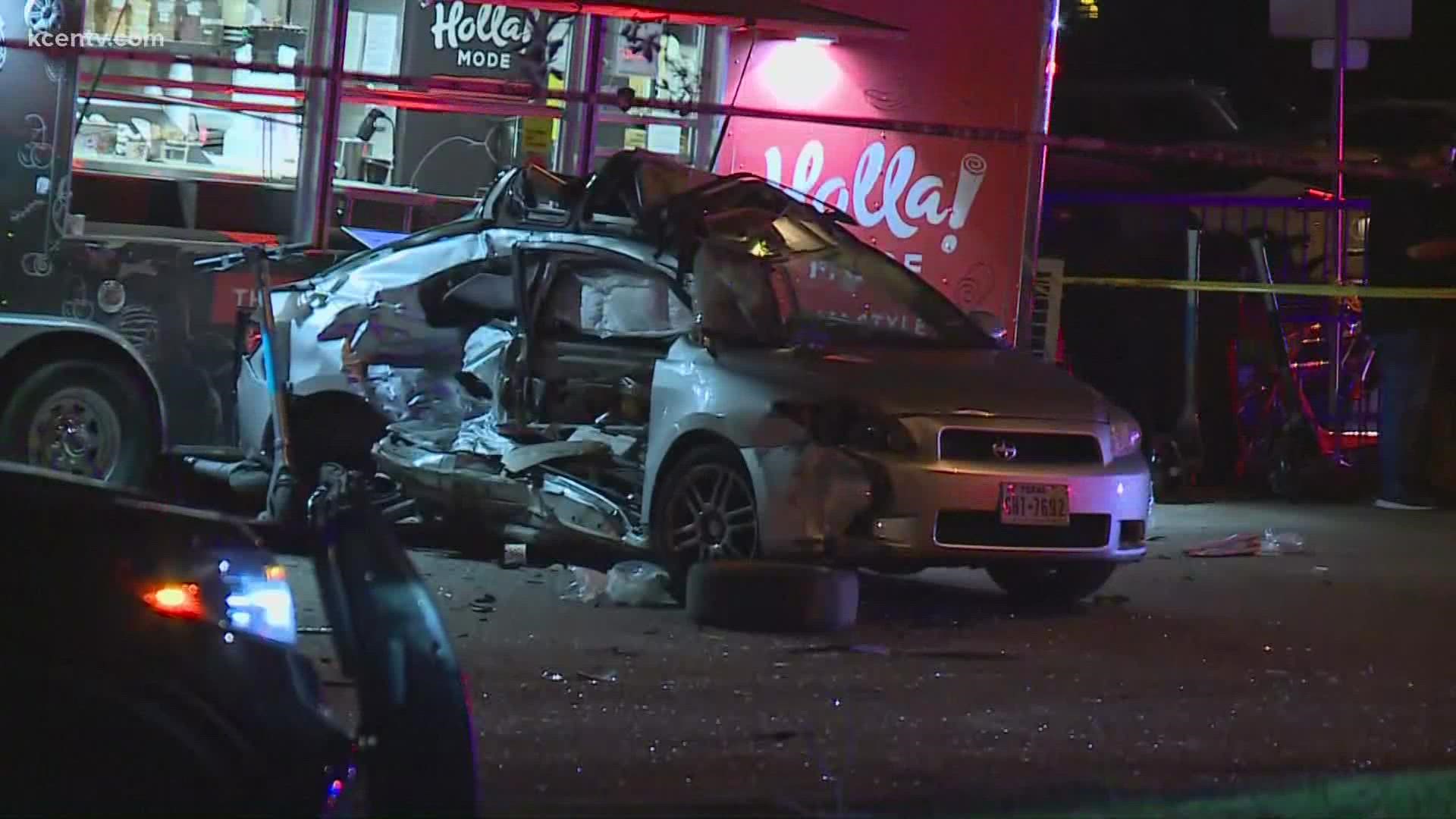 A car crashed into a food truck along Barton Springs Road in South Austin Friday night, hurting several people.