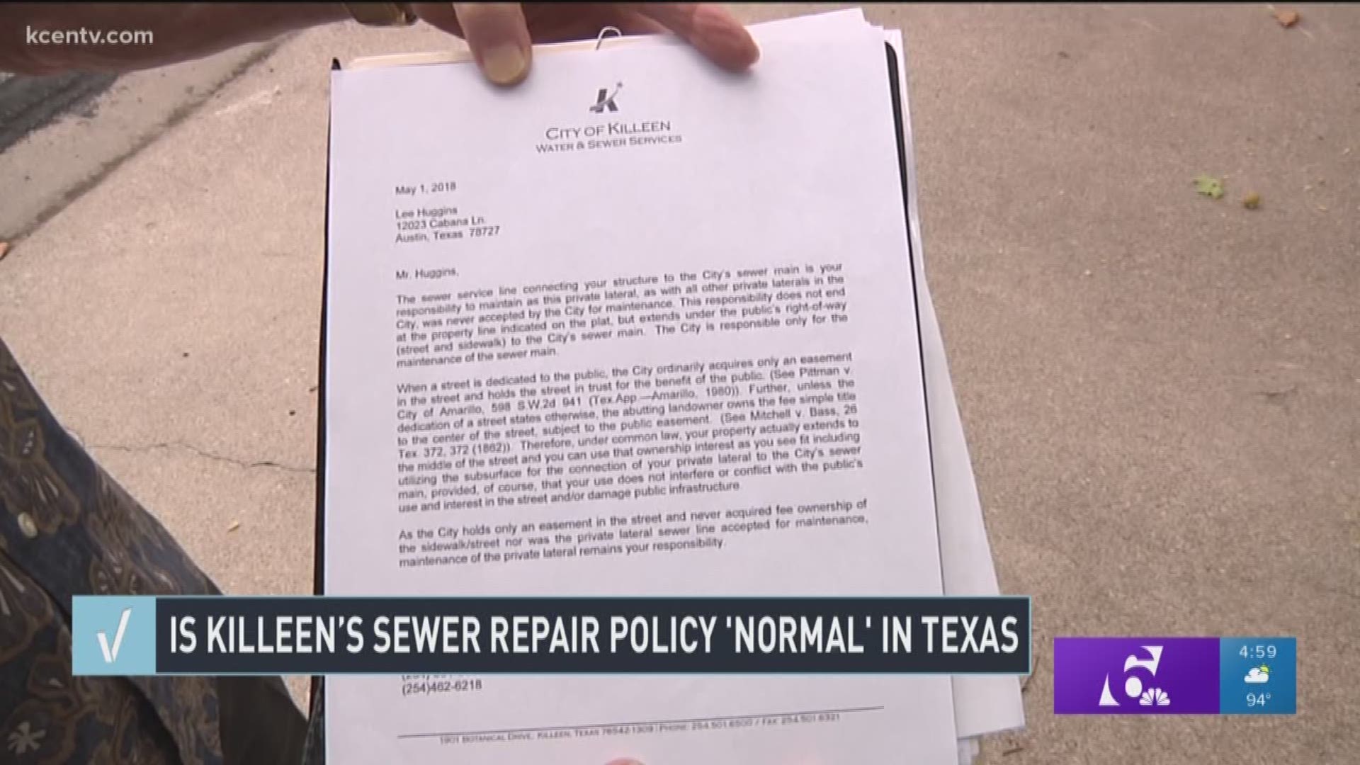 Is Killeen's sewer repair policy normal in Texas