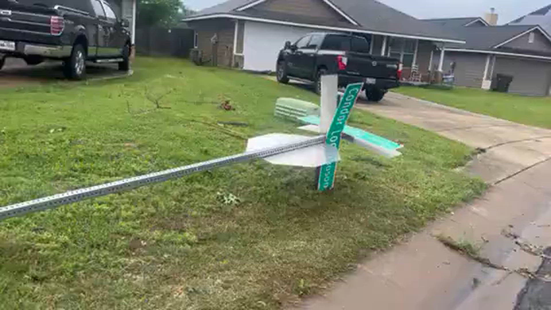 6 News Reporter Sydney Dishon captures video of a fallen stop sign and other damage in China Spring, Texas
Credit: Sydney dishon