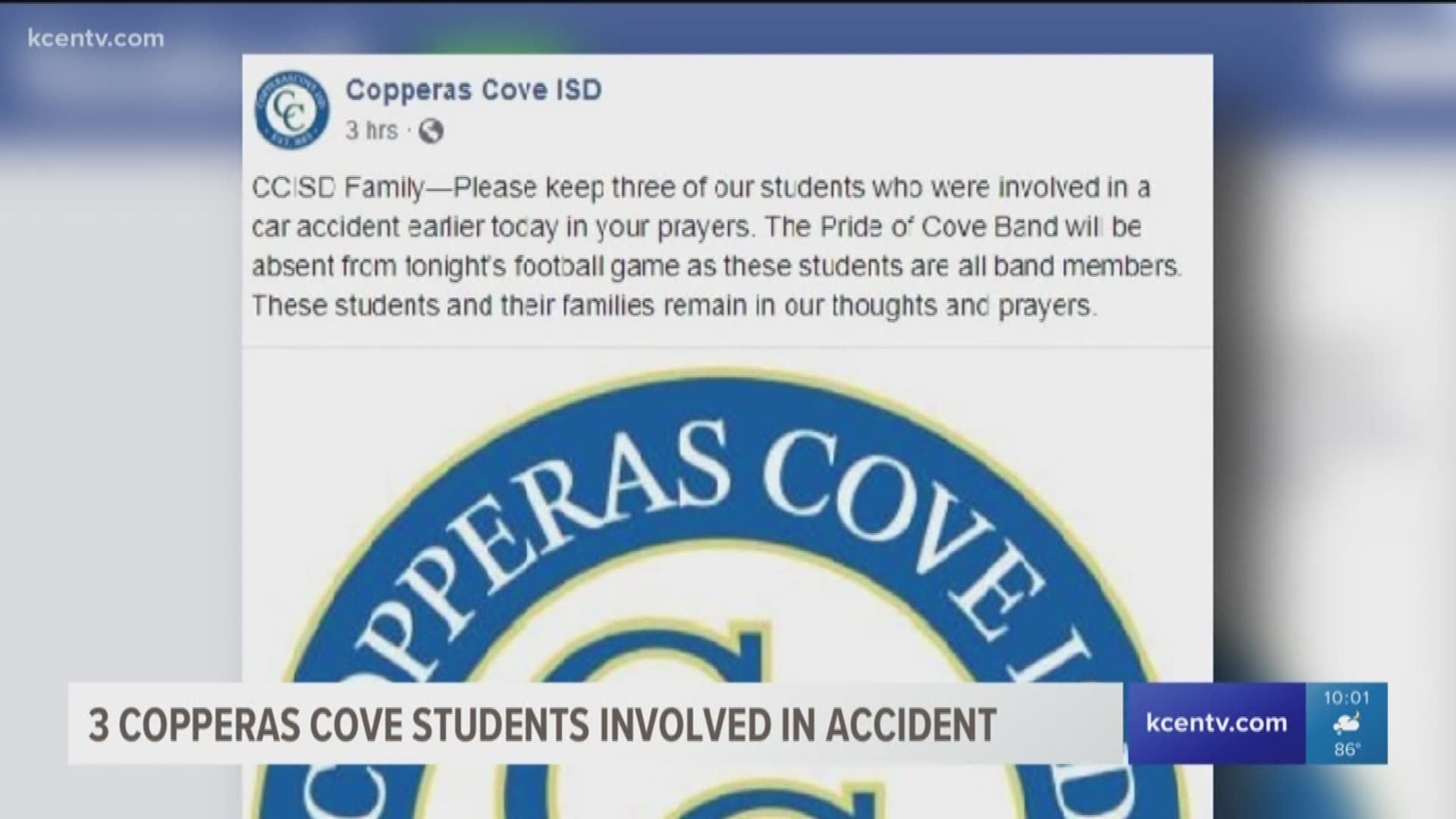 The Pride of Cove Band was absent from Friday night's game against Killeen after three of its members were involved in a car accident.