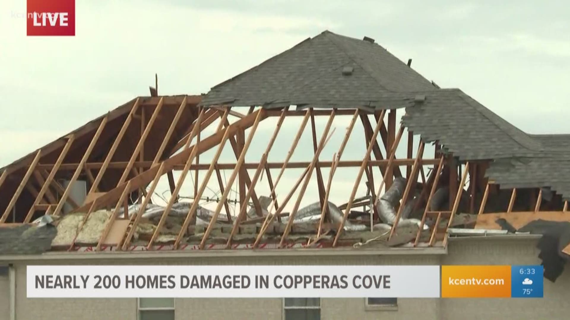 A possible tornado hit a community in Copperas Cove and damaged 196 homes. The damage left three homes uninhabitable, according to the Copperas Cove Fire Department.