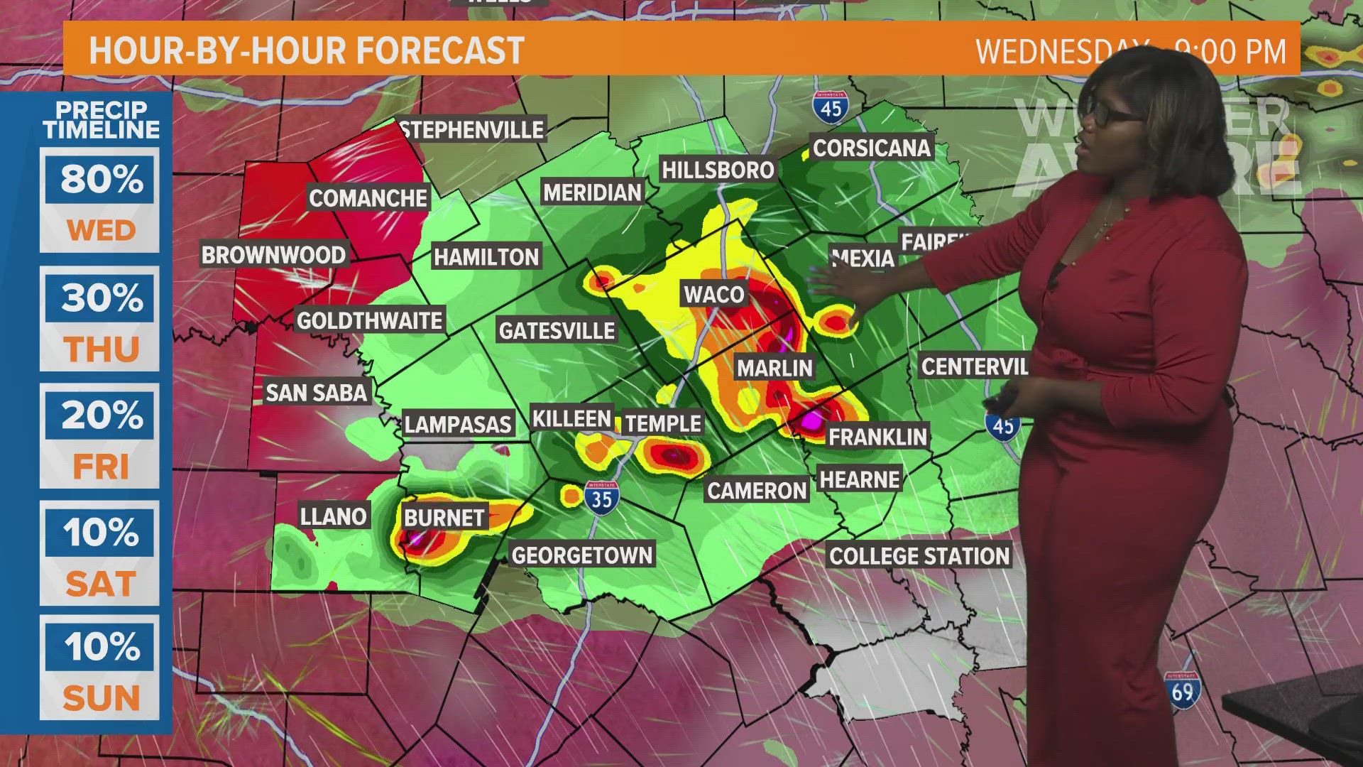 Central Texas has a chance for severe weather on Wednesday, May 21, which could include the possibility of hail, strong winds or tornadoes.