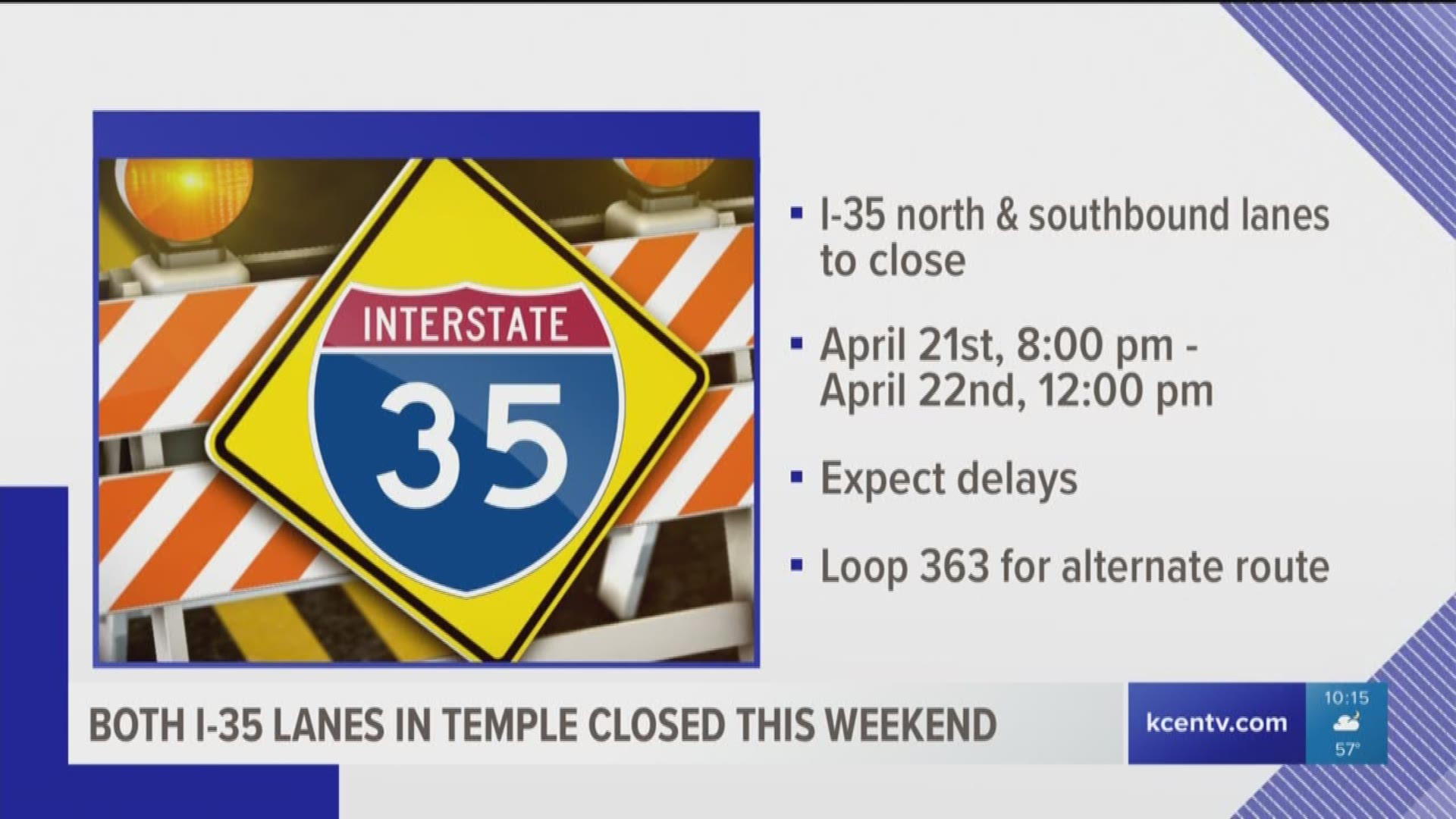 Traffic Alert for those of you in Temple this weekend. 