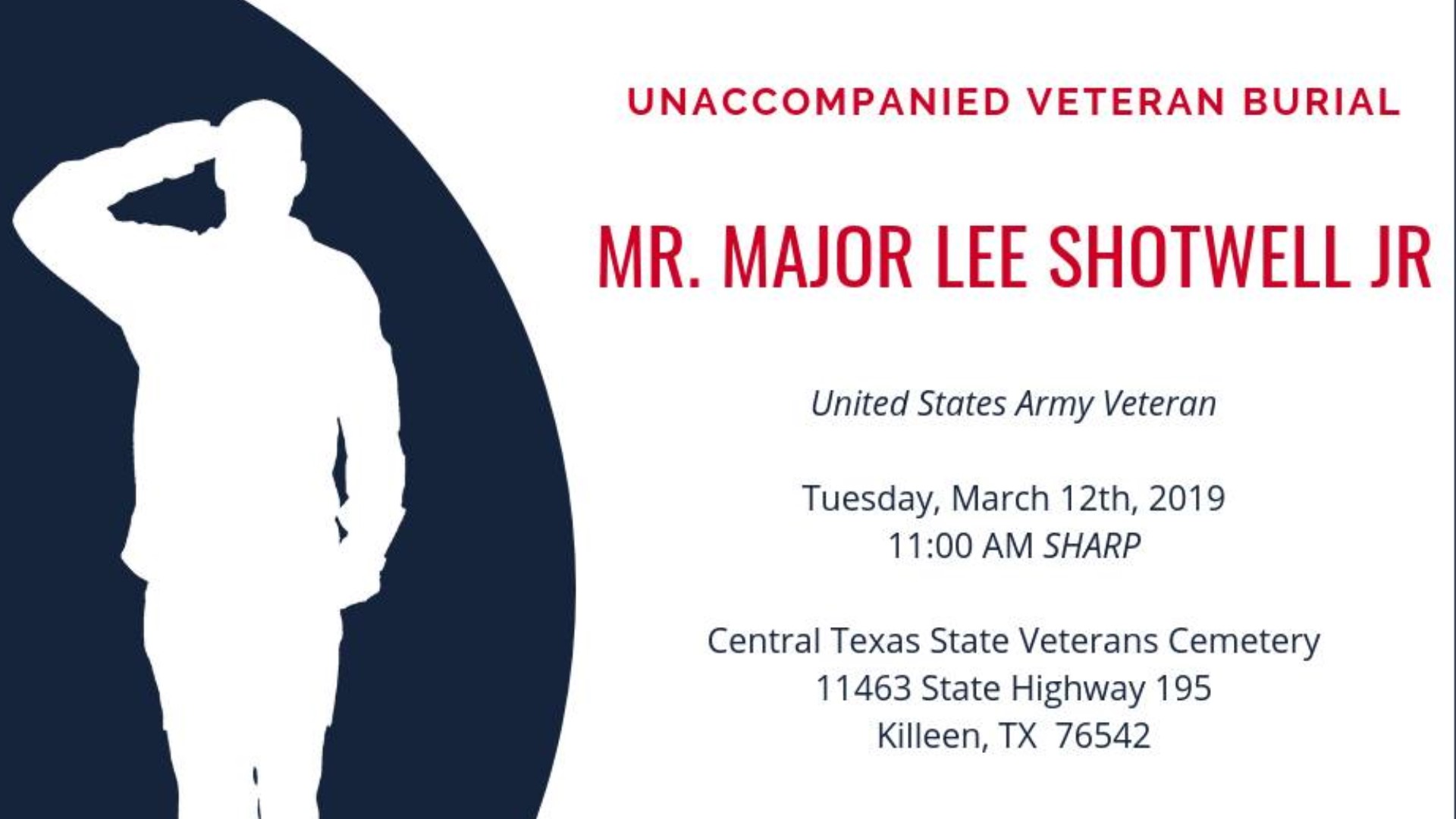 Services for two unaccompanied veterans this week will break the Central Texas State Veterans Cemetery's 100th burial.