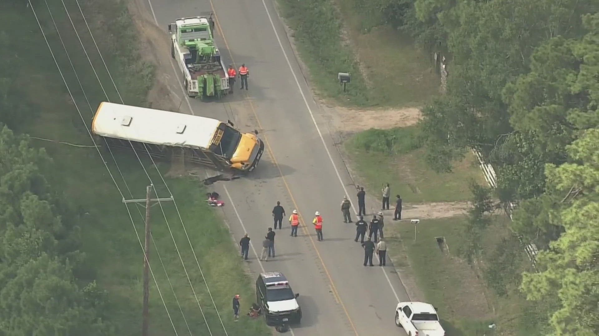This is reportedly the second crash involving a school bus on this road this week. 