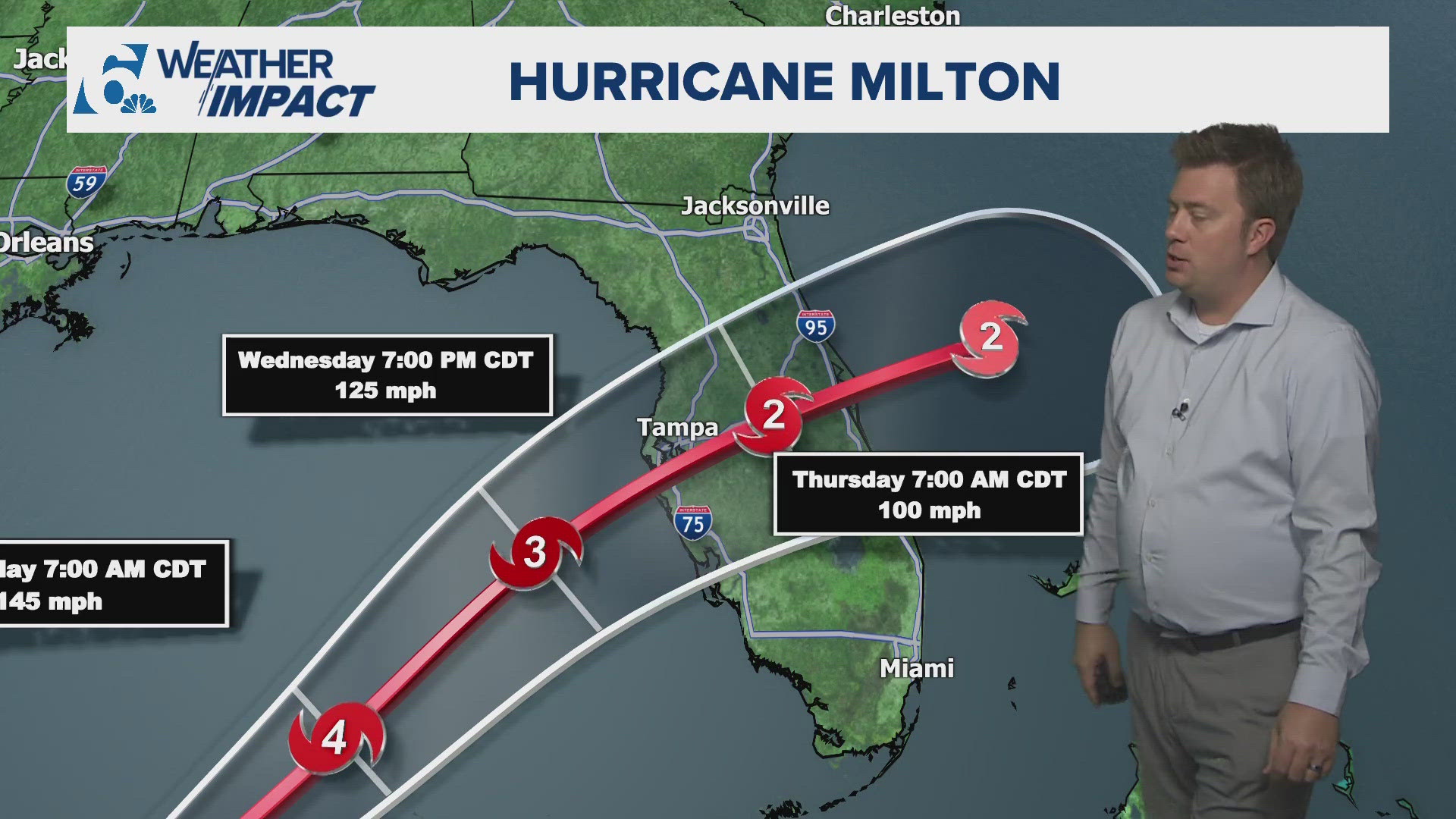 Hurricane Milton is now a Category 4 storm with max sustained winds of 155 mph. It'll be the first major hurricane to directly strike the Tampa Bay area since 1921.