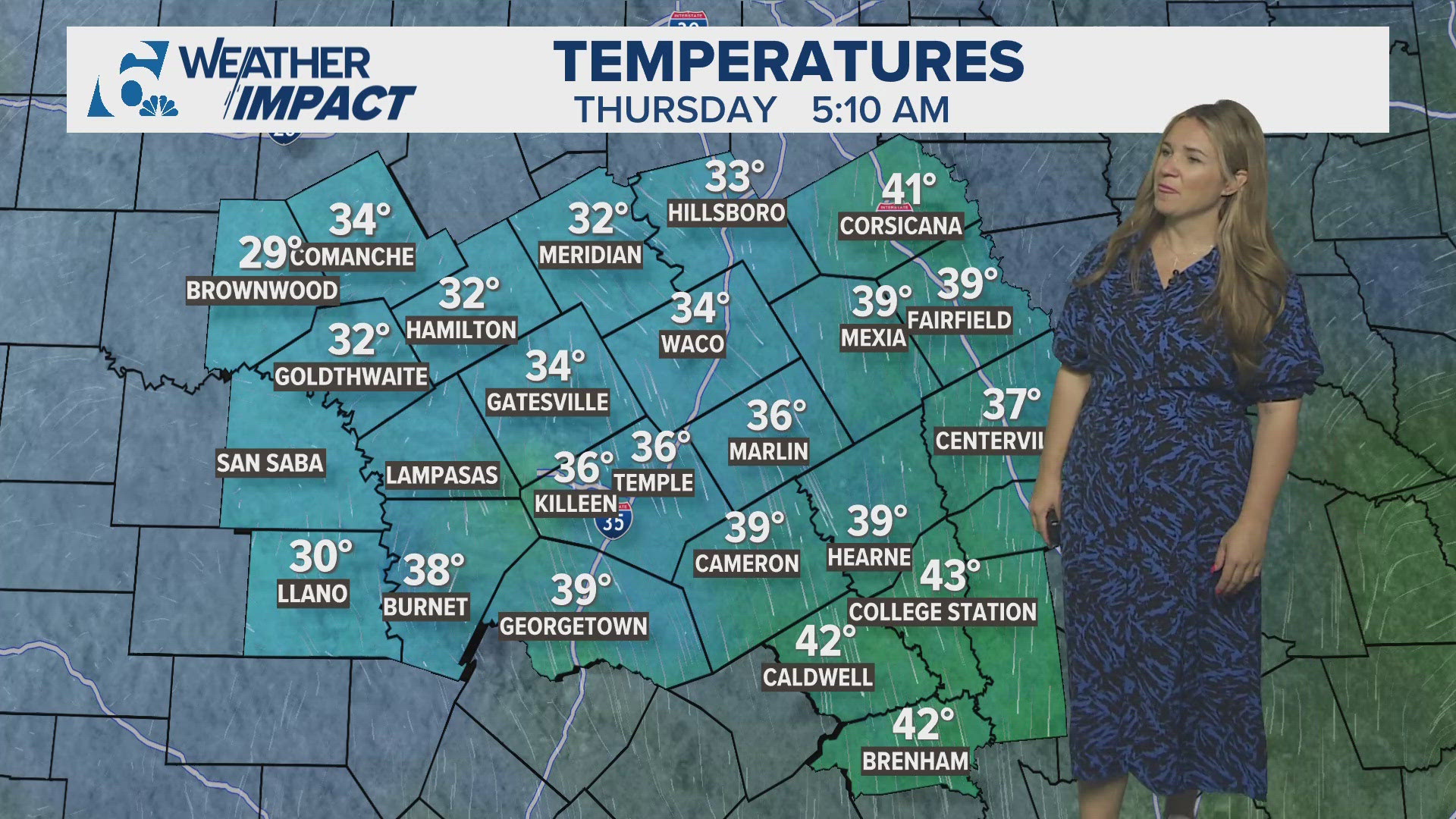 Lows will be in the 30's with highs in the 60's through the weekend.