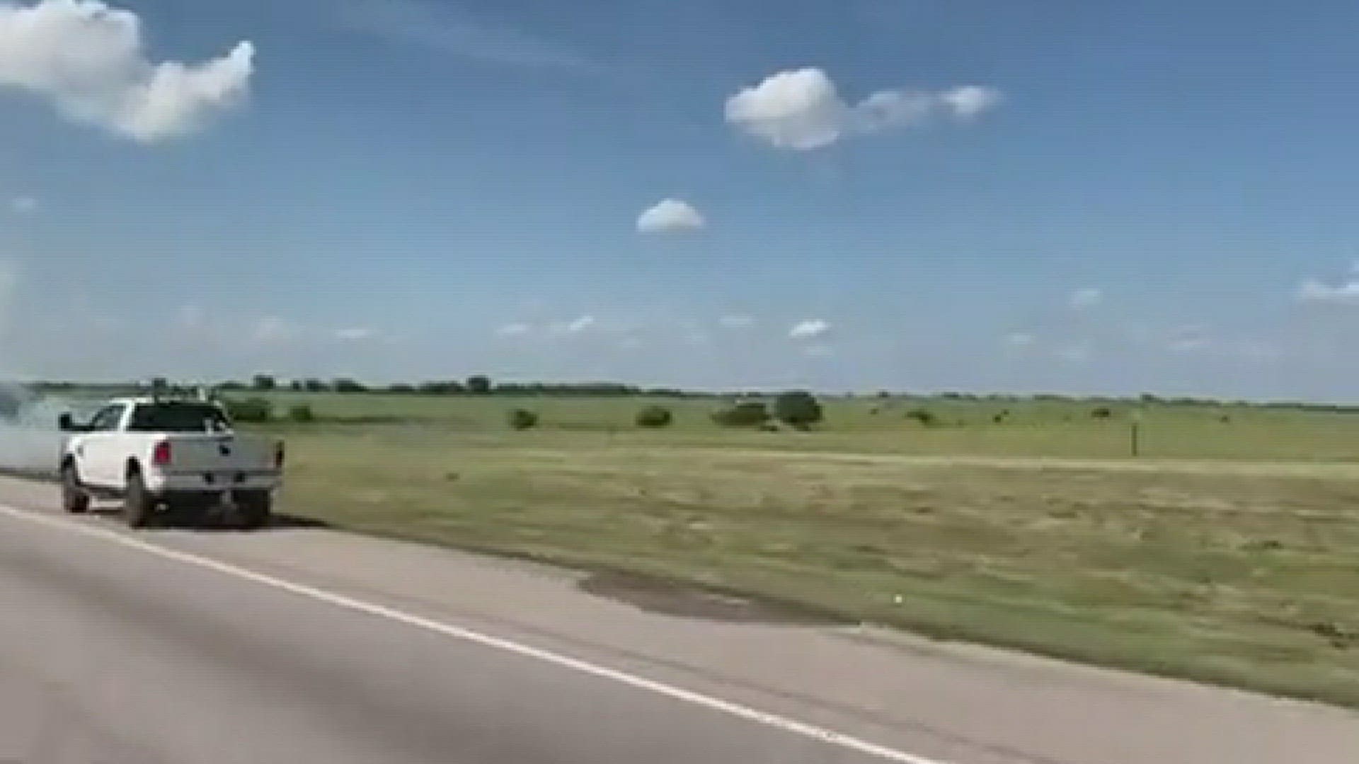 A grass fire burns along I-35 in Hill County
Credit: Baylee Bates