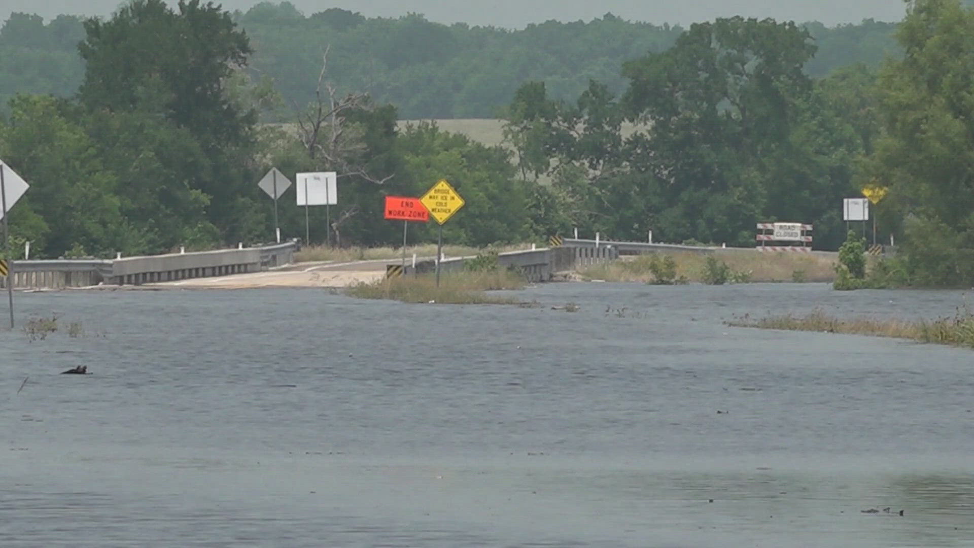The Navasota River continues to overflow into rural roadways.