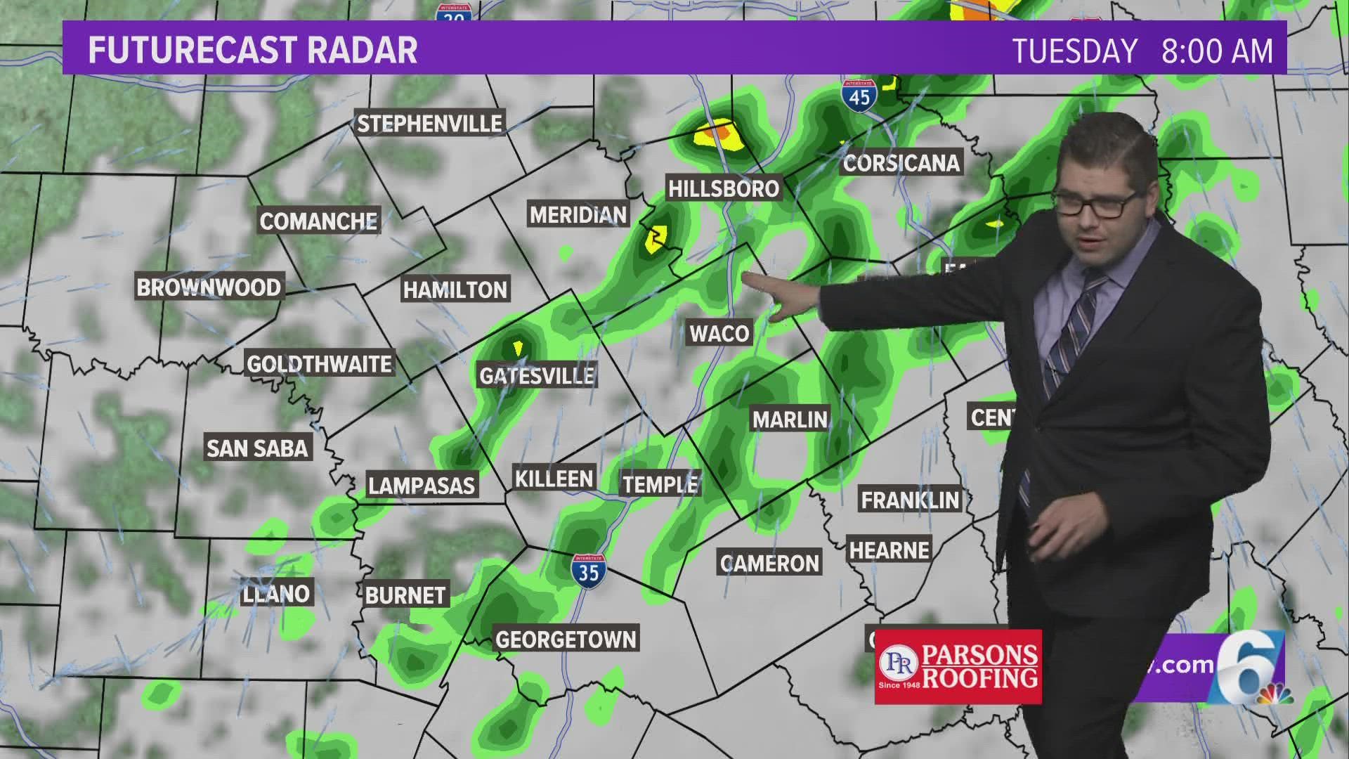 We didn't get much activity from the front last night, but the one on Tuesday will bring heavy rain, severe weather, and much more seasonable conditions.