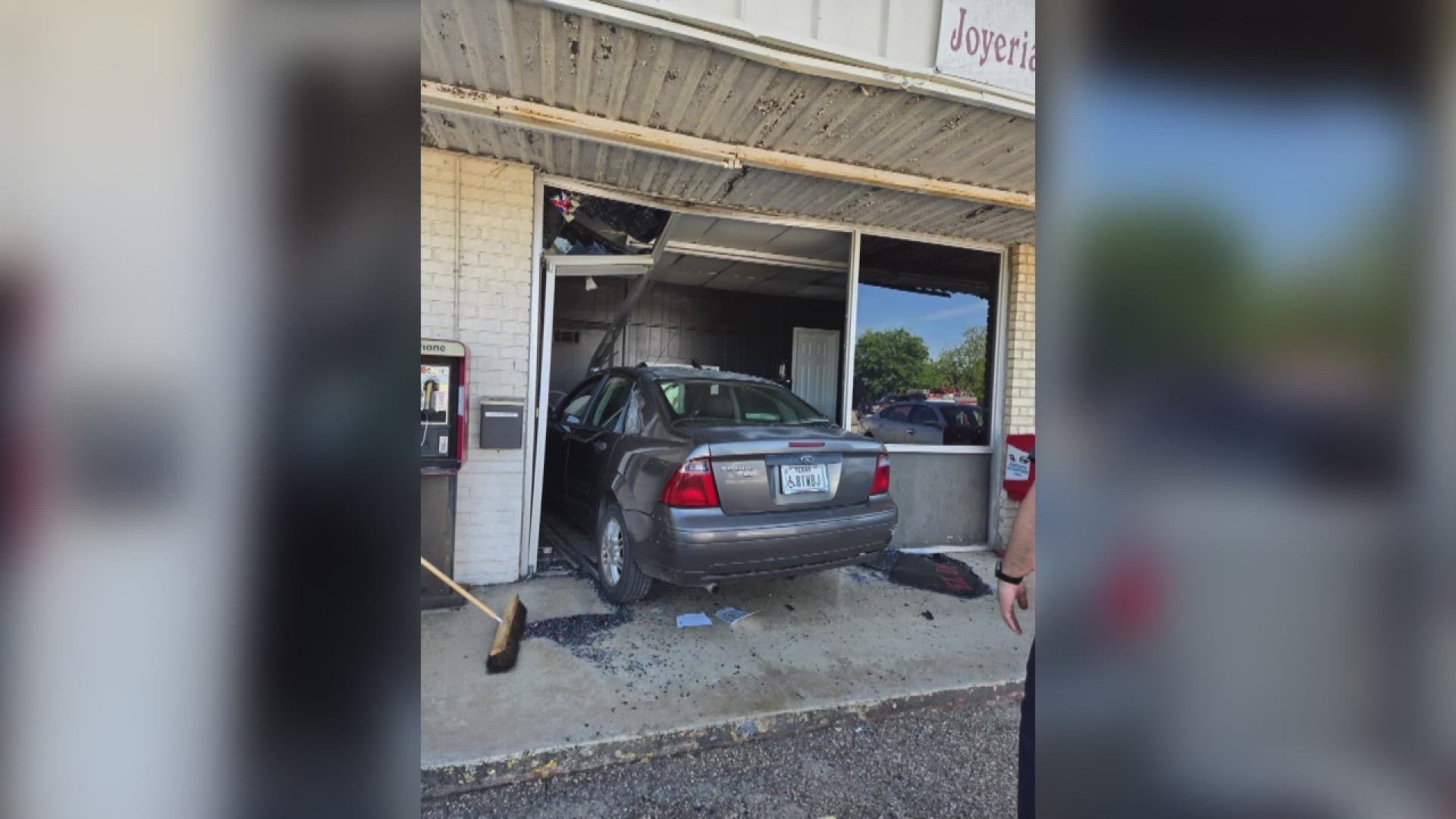 The car plowed into Jewelry & Repair, located on 3rd Street and West Nugent Avenue, a little after 9:30 a.m., property manager Mike Lockett told 6 News.