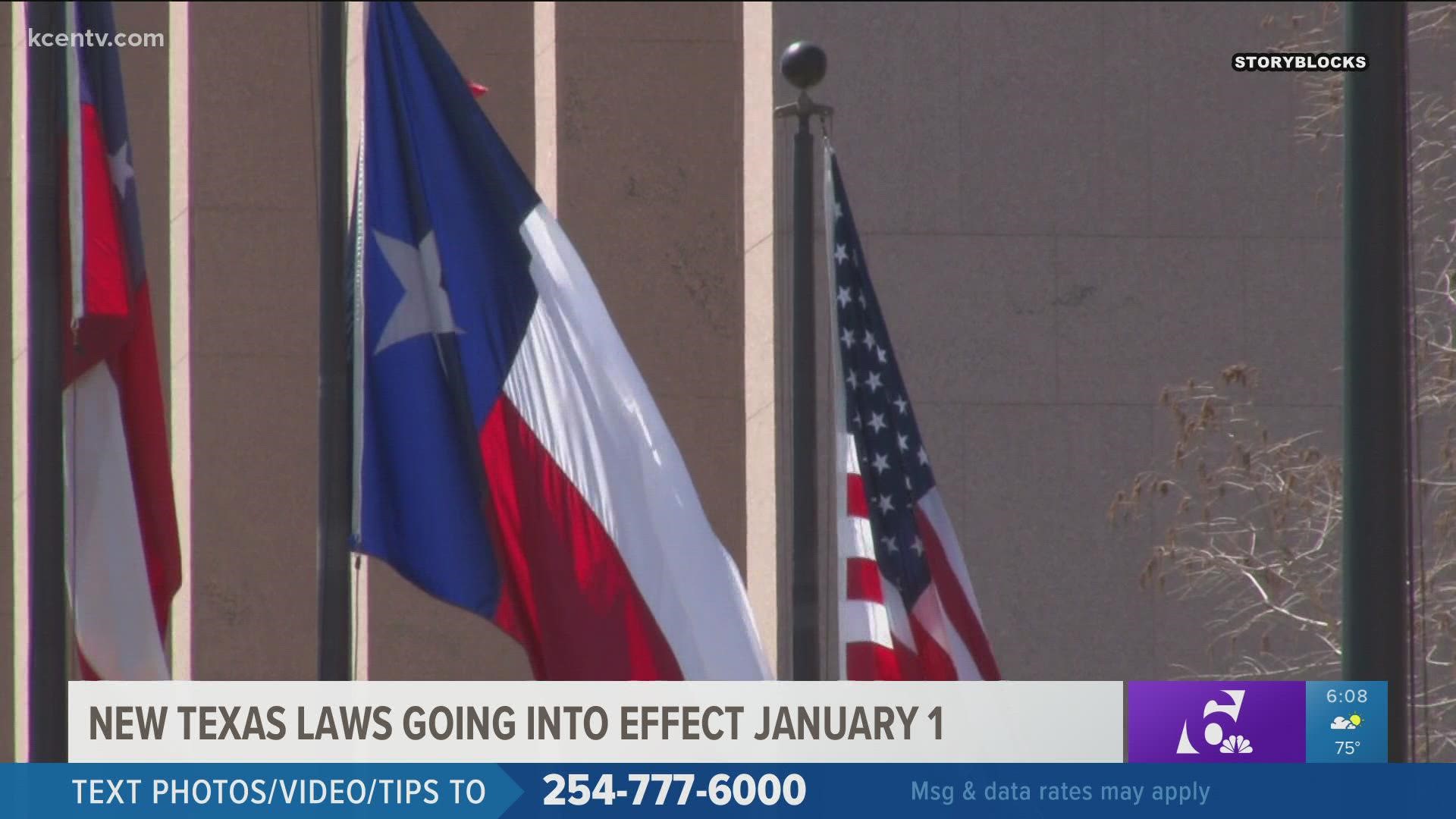 A few new laws will take effect in Texas in the New Year.