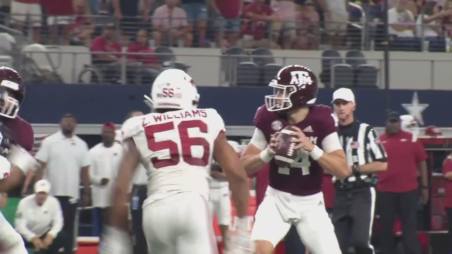 After Connor Weigman injured his ankle against Auburn, Johnson played the entire second half, leading the Aggies to a 27-10 victory.