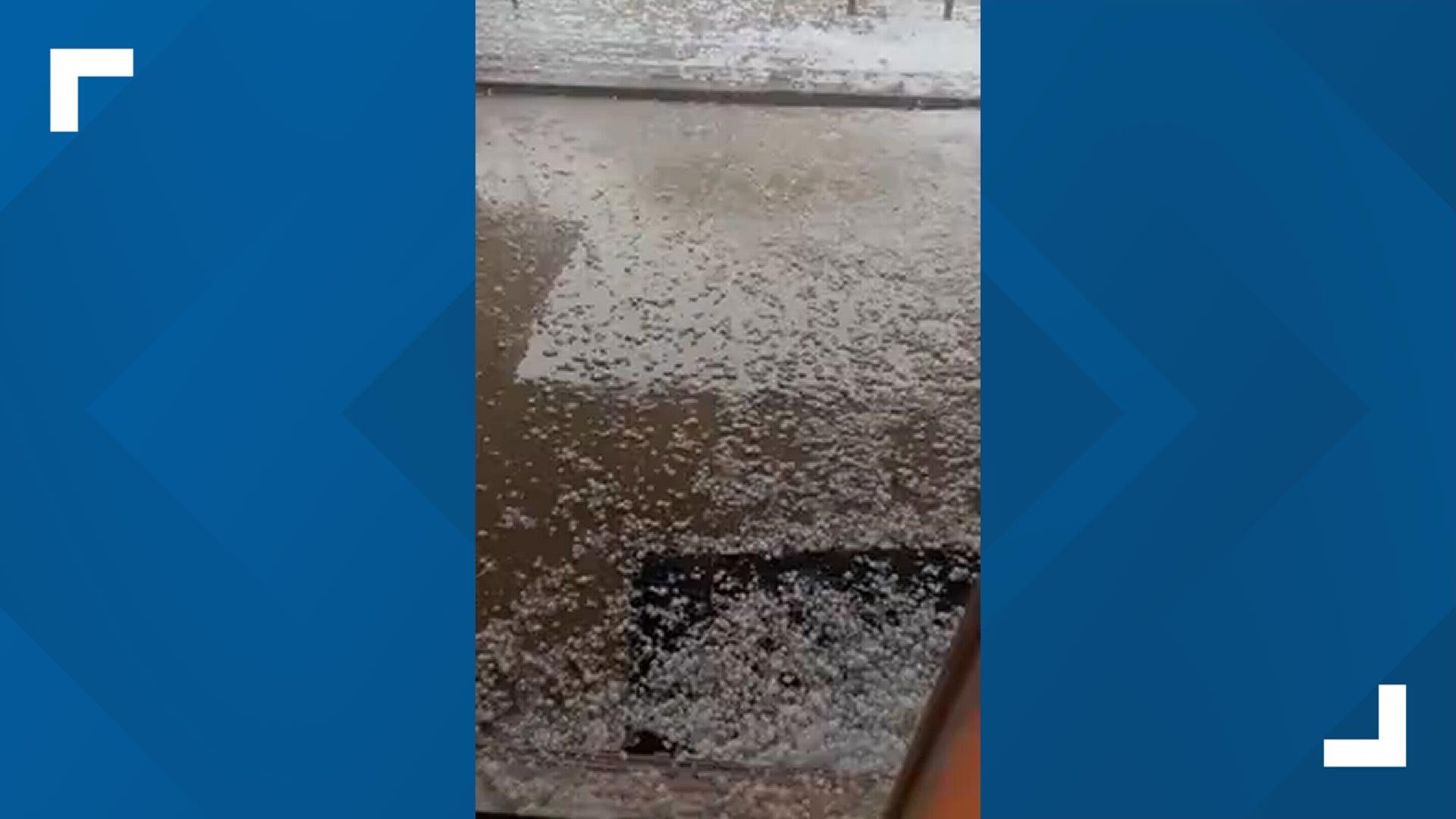 Hail and heavy rain falls in Killeen, Texas Mother's Day morning, May 5, 2024.