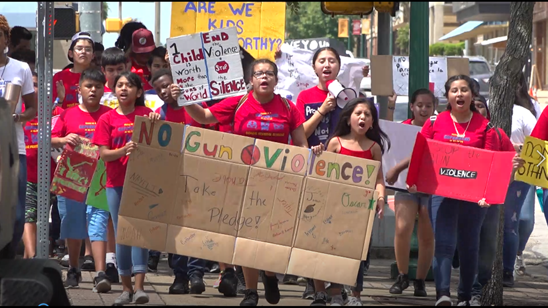 As a part of the National Day of Social Action, students from Baylor Freedom School marched in front of the McLennan County Courthouse to raise awareness about gun control.