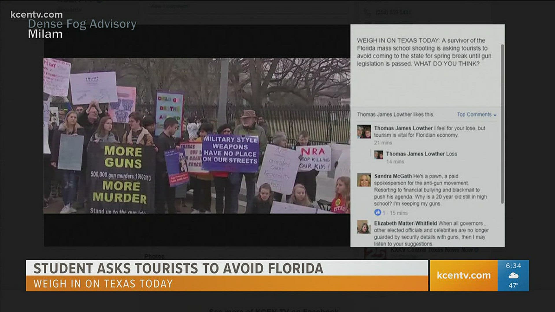 Student asks tourists to avoid Florida.