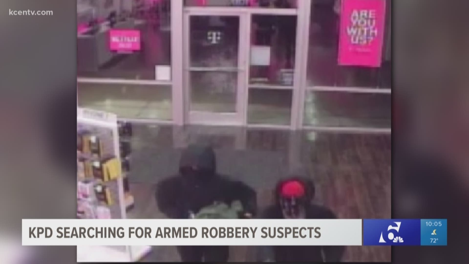 Two suspects stole multiple phones from a Killeen T-Mobile before running away.
