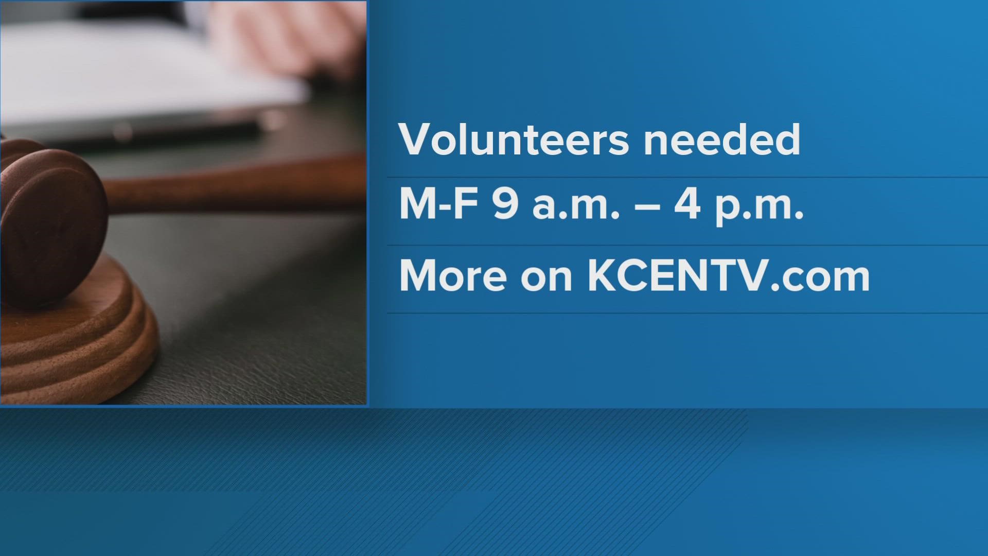 The court said volunteers are asked to commit at least three-hour shifts once a week and will require basic knowledge of office equipment.