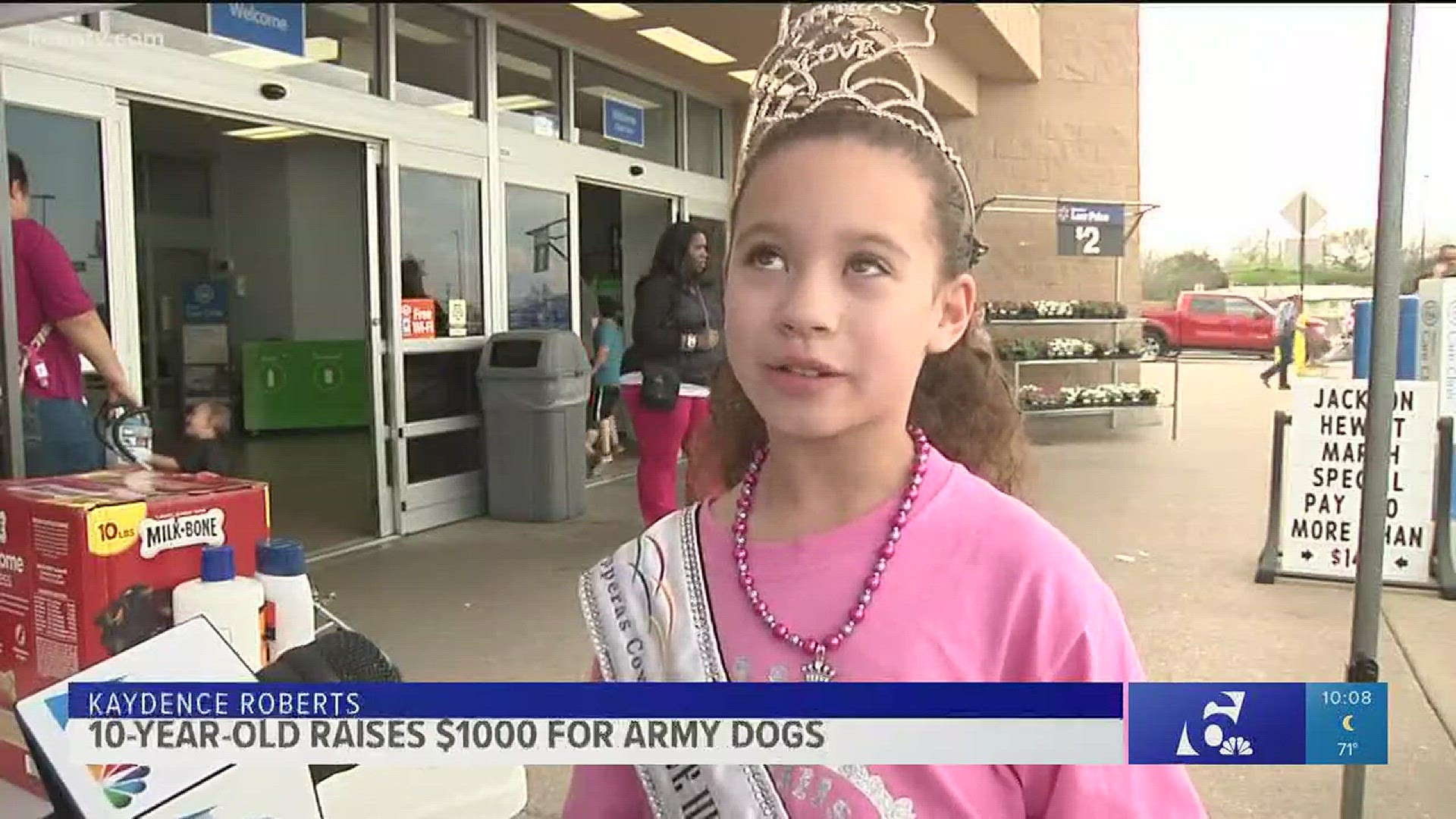 A 10 year-old girl collects donations for military service dogs.