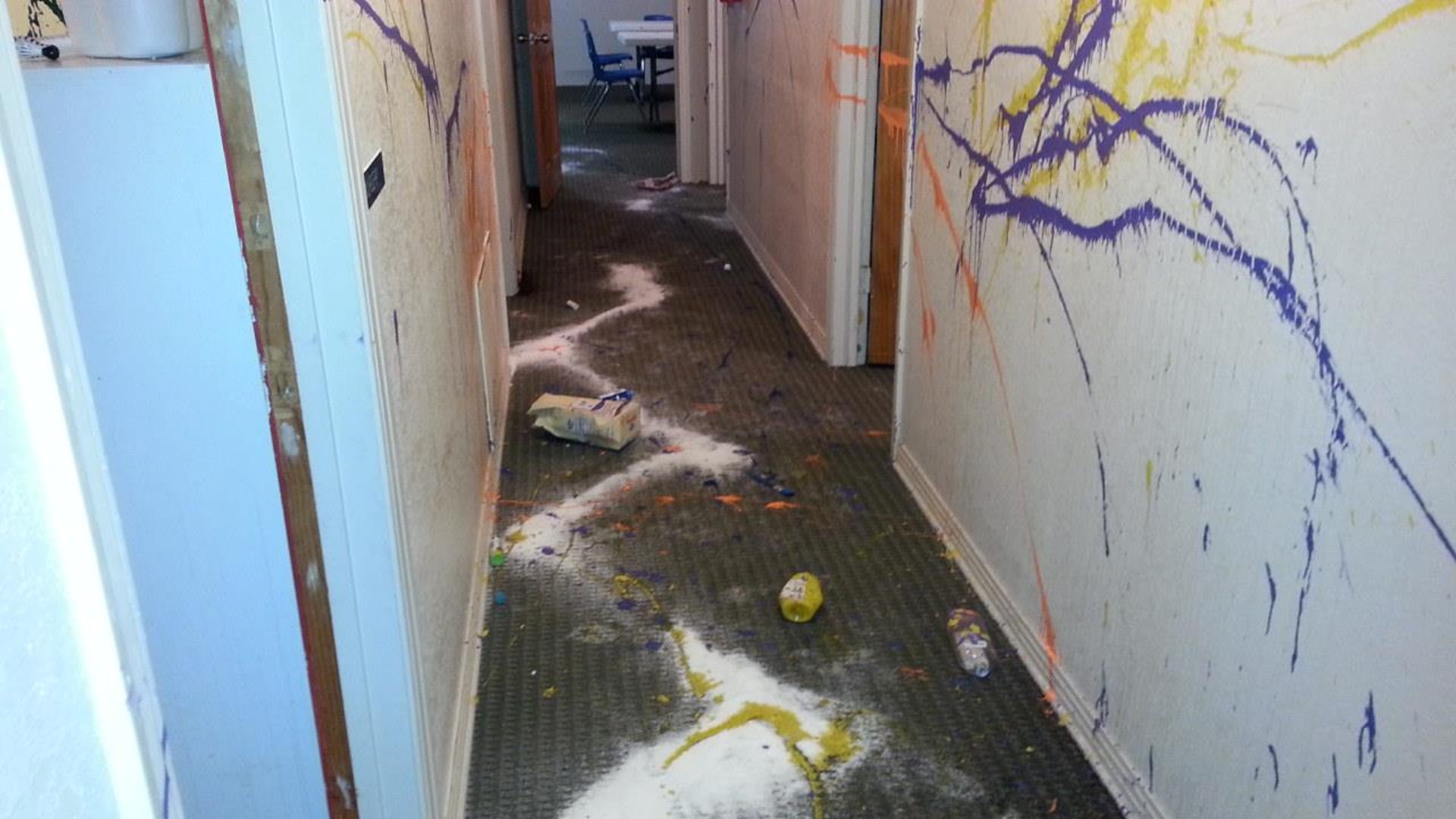 Pictures of the damage in the church showed paint thrown throughout the building, bibles torn up and destroyed, and the nursery ransacked and toys left broken.