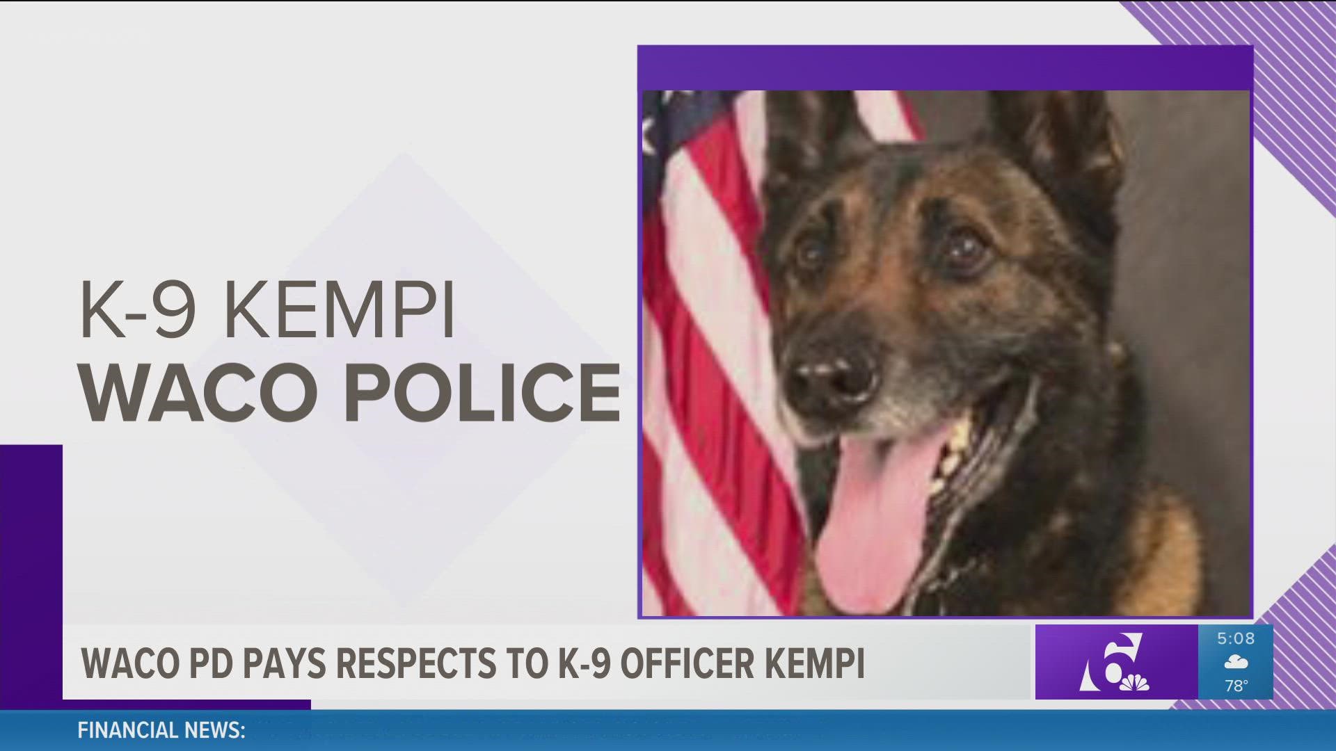 Kempi was diagnosed with a brain tumor and died in November of medical complications. In his career, he helped with 1,400 calls and finding $36,000 in drugs.