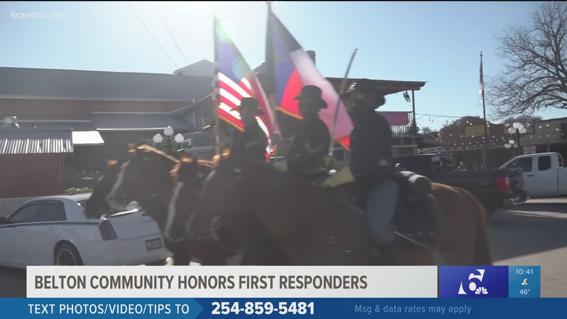 The 1st Cavalry Division Horse Detachment color guard joined local community members for a parade though downtown Belton to honor first responders.